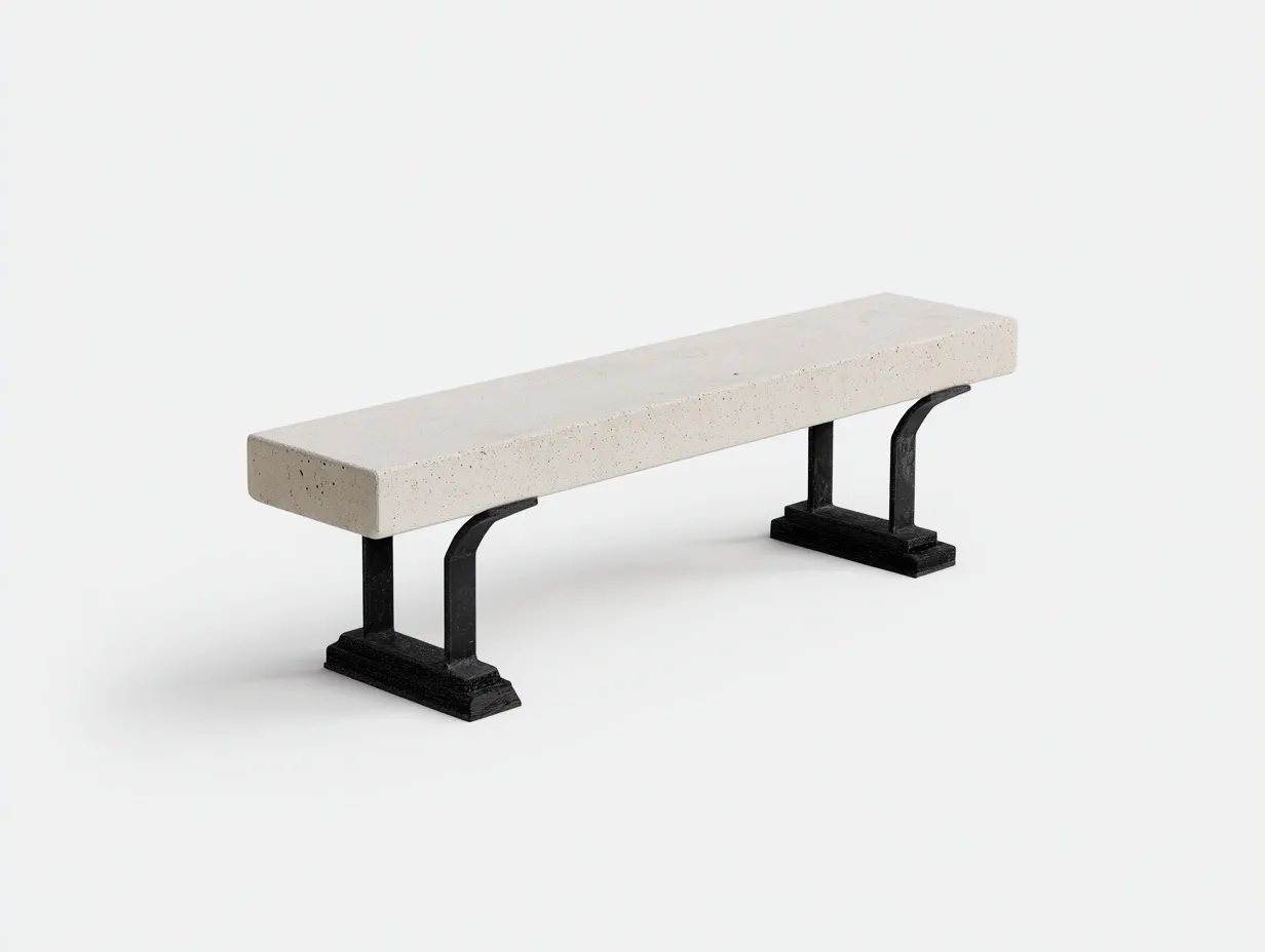 Banco de exterior de hormigón 152×37×44 cm - beige piedra y negro - estilo urbano para terraza-Davialyliving