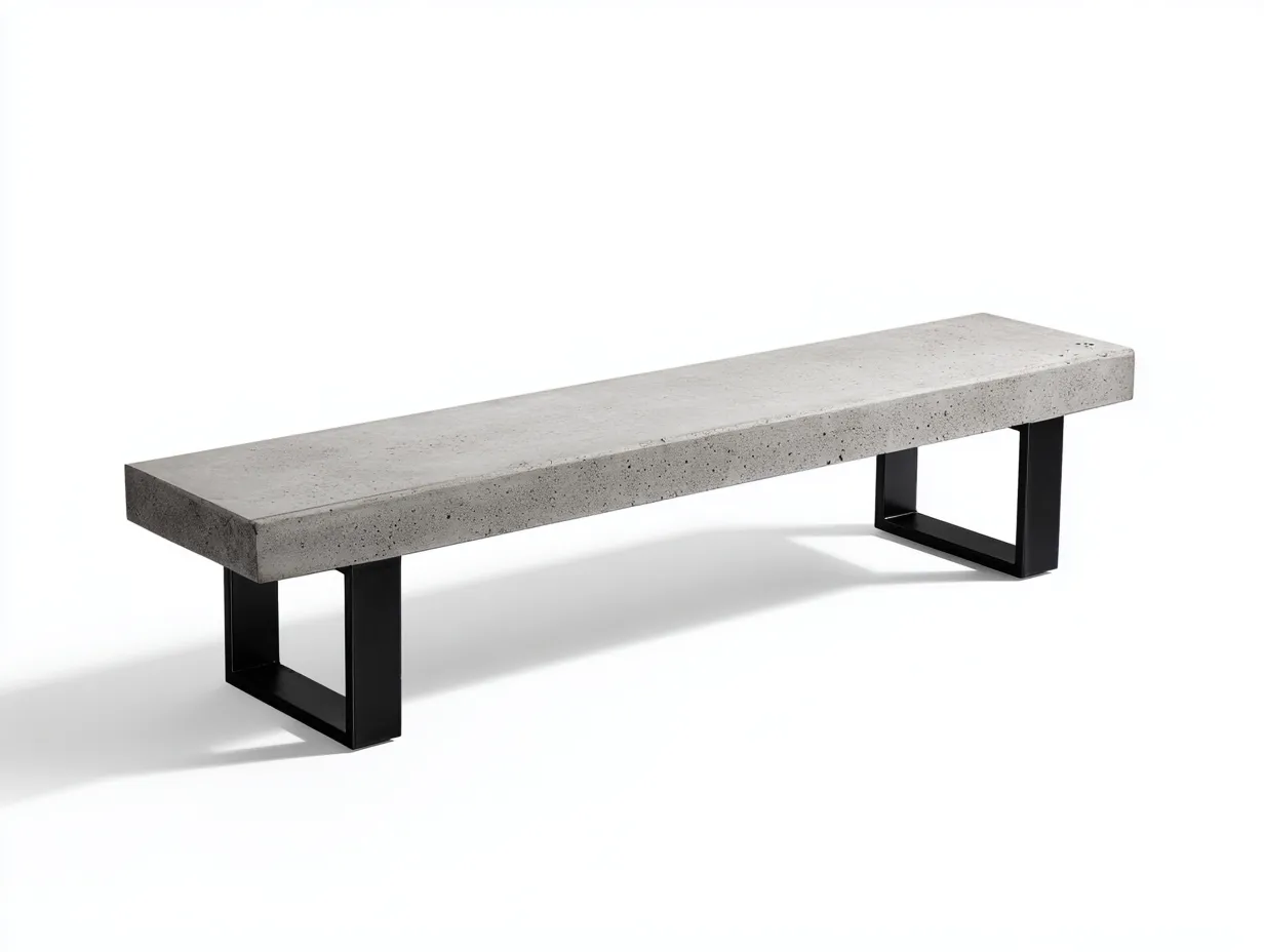 Banco de exterior de hormigón 180×42×45 cm - gris piedra y negro - base geométrica para terraza-Davialyliving