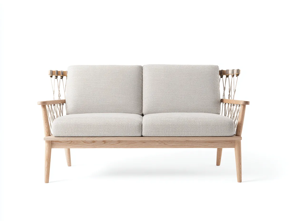 Sofá de exterior 2 plazas 172×80×81 cm - madera clara y beige - estructura abierta-Davialyliving