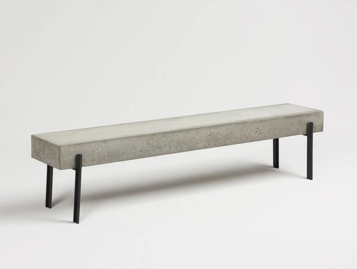 Banco de exterior de hormigón 170×40×44 cm - gris cemento y negro - soporte fino de estilo industrial-Davialyliving
