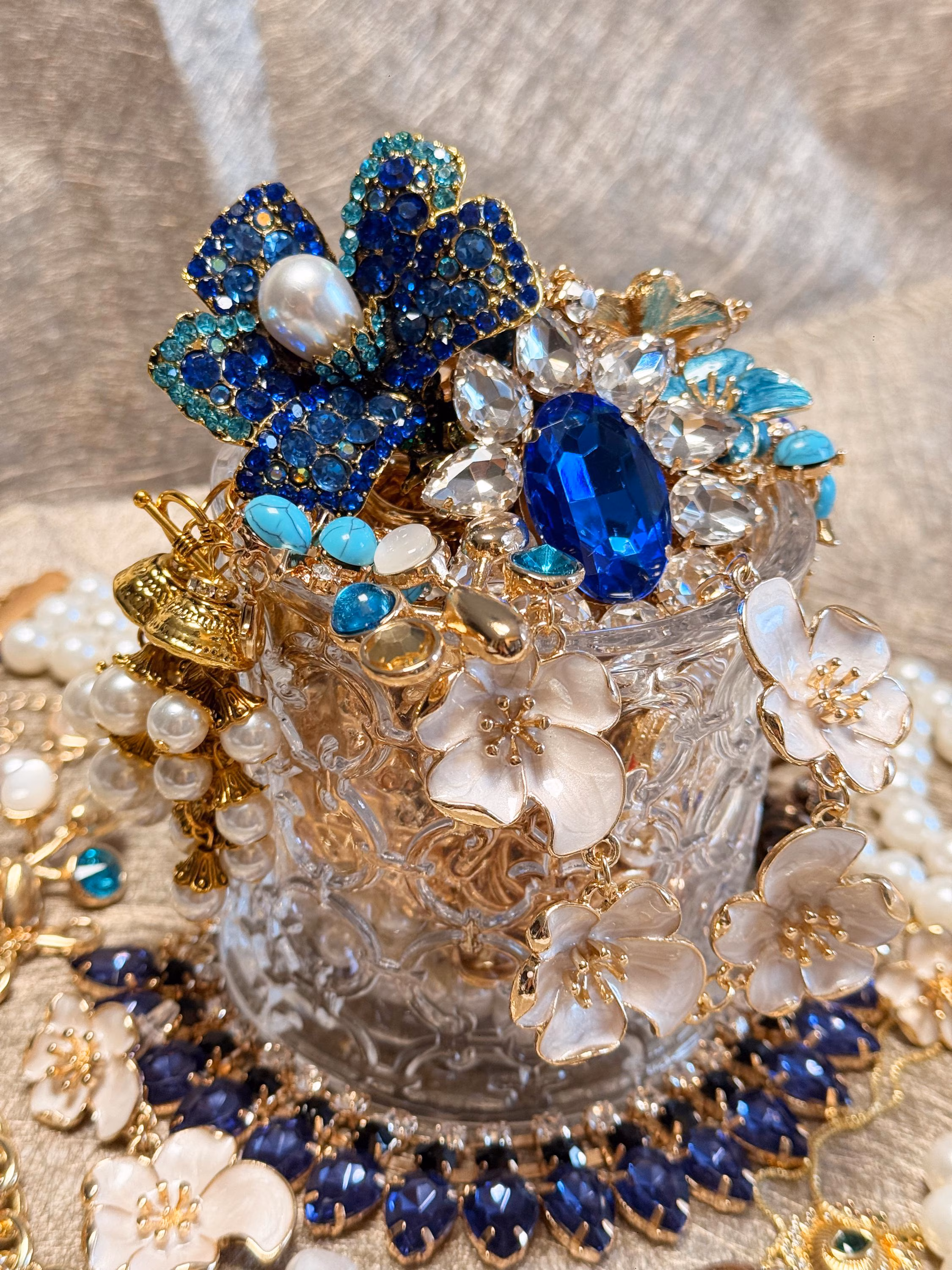 Vintage Inspired Gold Tone Mystery Jewelry Jar fashion jewelry assortment