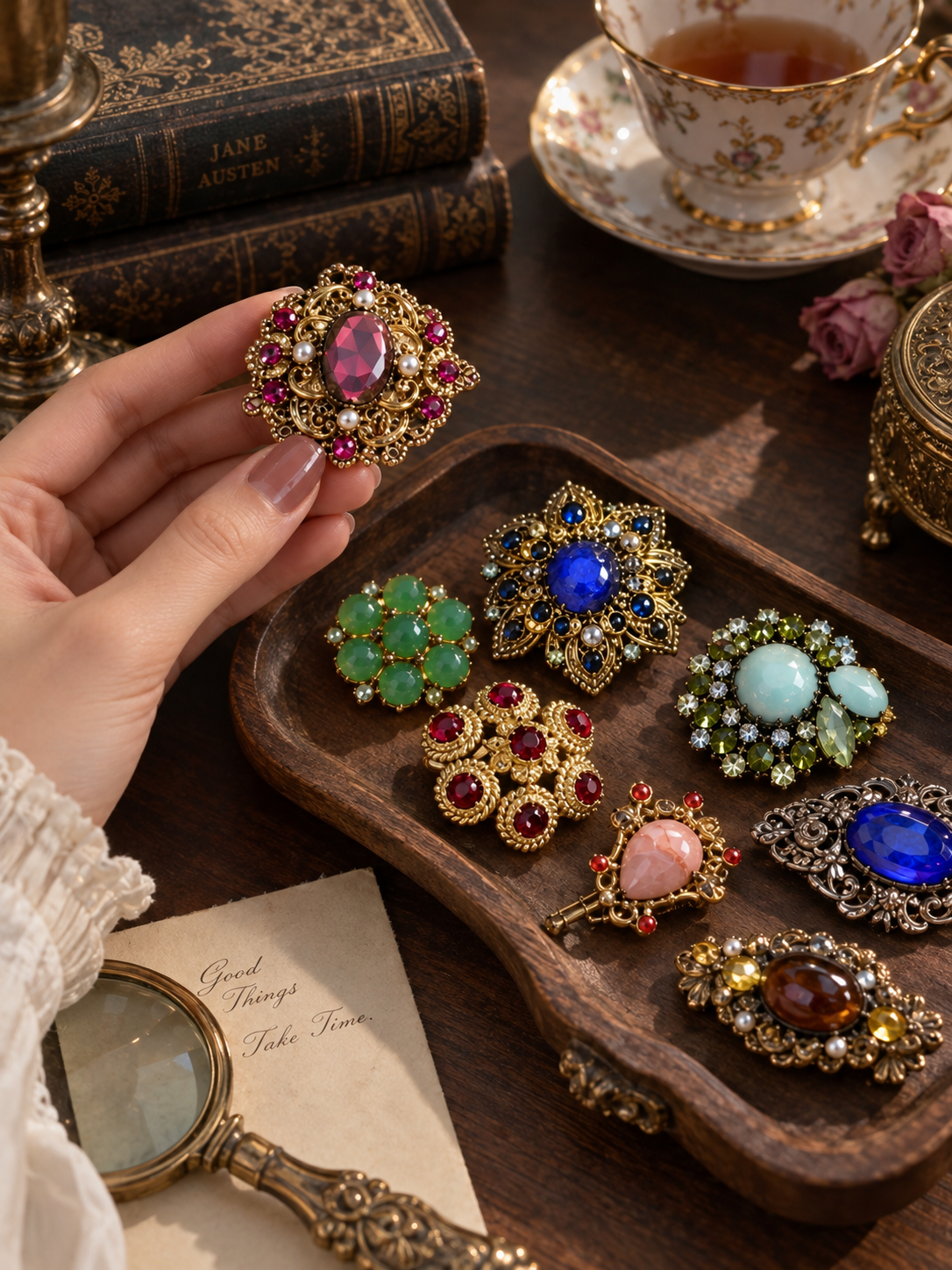 Jewel Tone Brooch Mystery Box fashion jewelry assortment