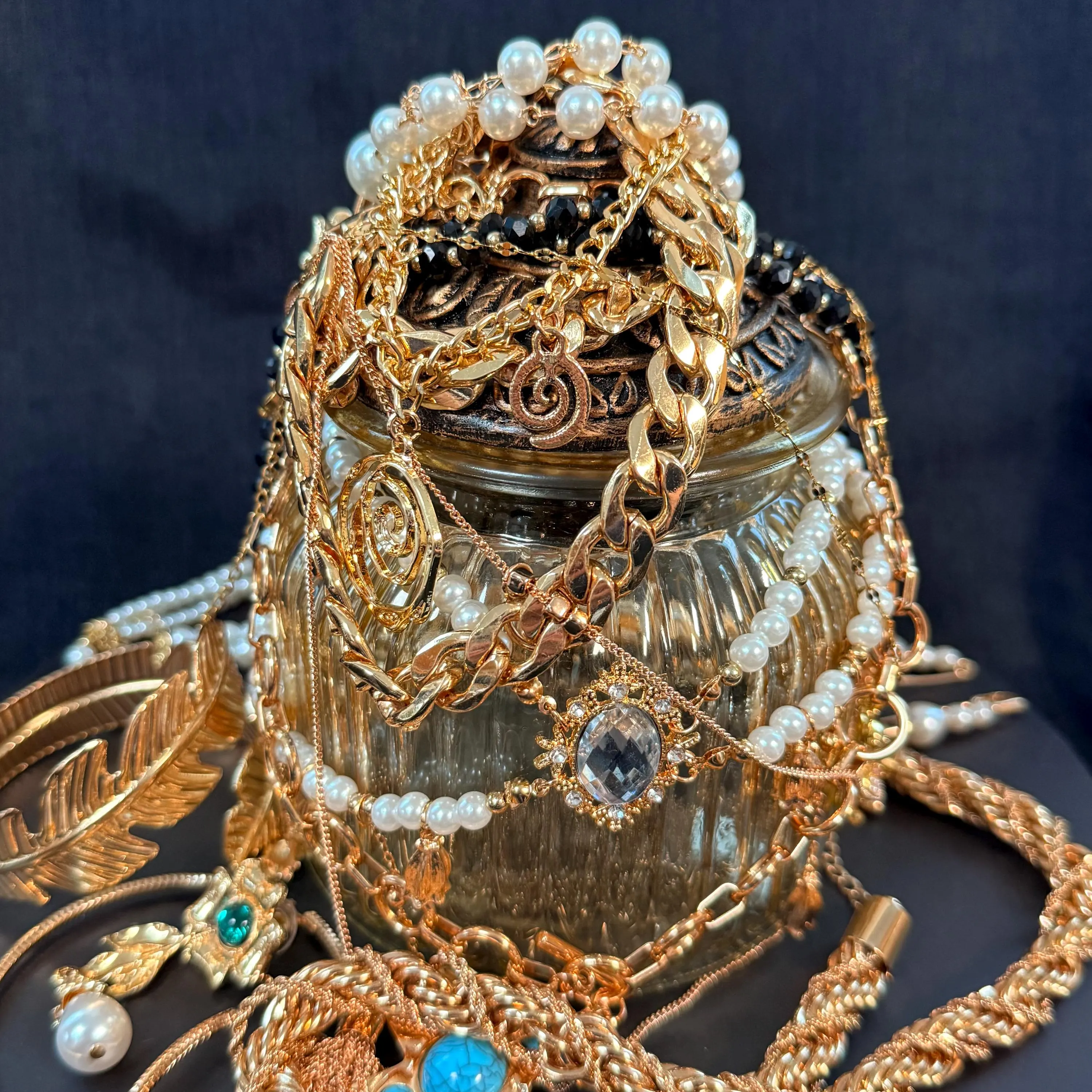 Gold Tone Jewelry Mystery Jar fashion jewelry assortment