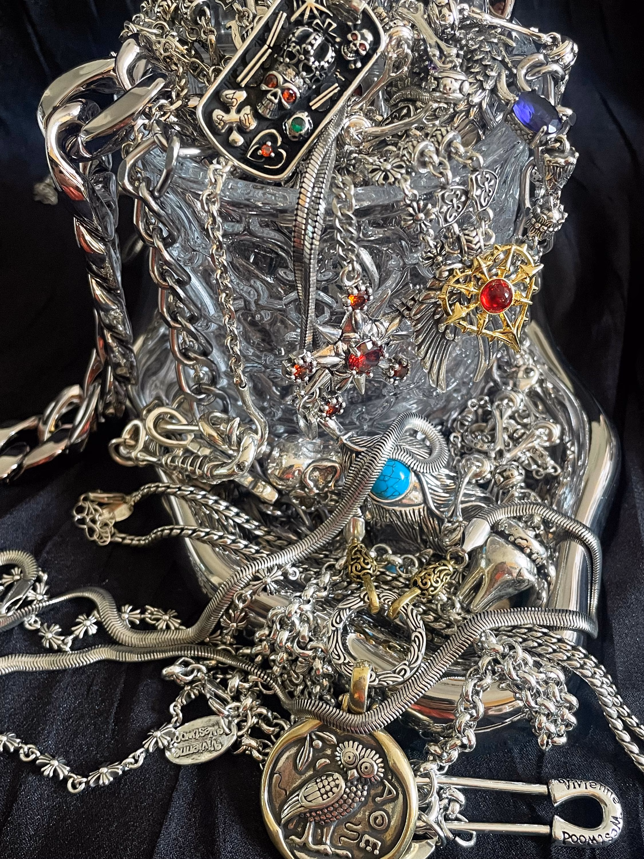 Chrome Punk Silver Tone Mystery Jewelry Jar fashion jewelry assortment