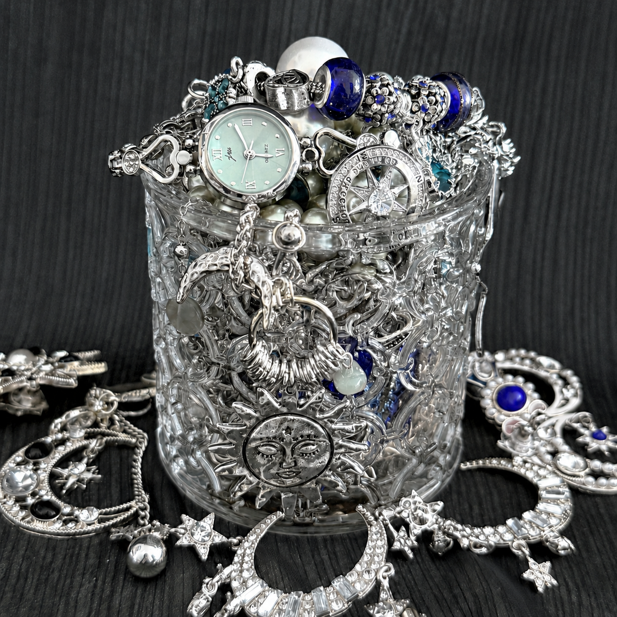 Silver Tone Celestial Mystery Jewelry Box fashion jewelry assortment