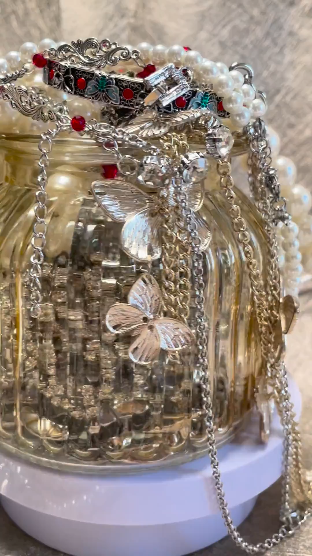 Vintage Inspired Silver Tone Mystery Jewelry Jar fashion jewelry assortment