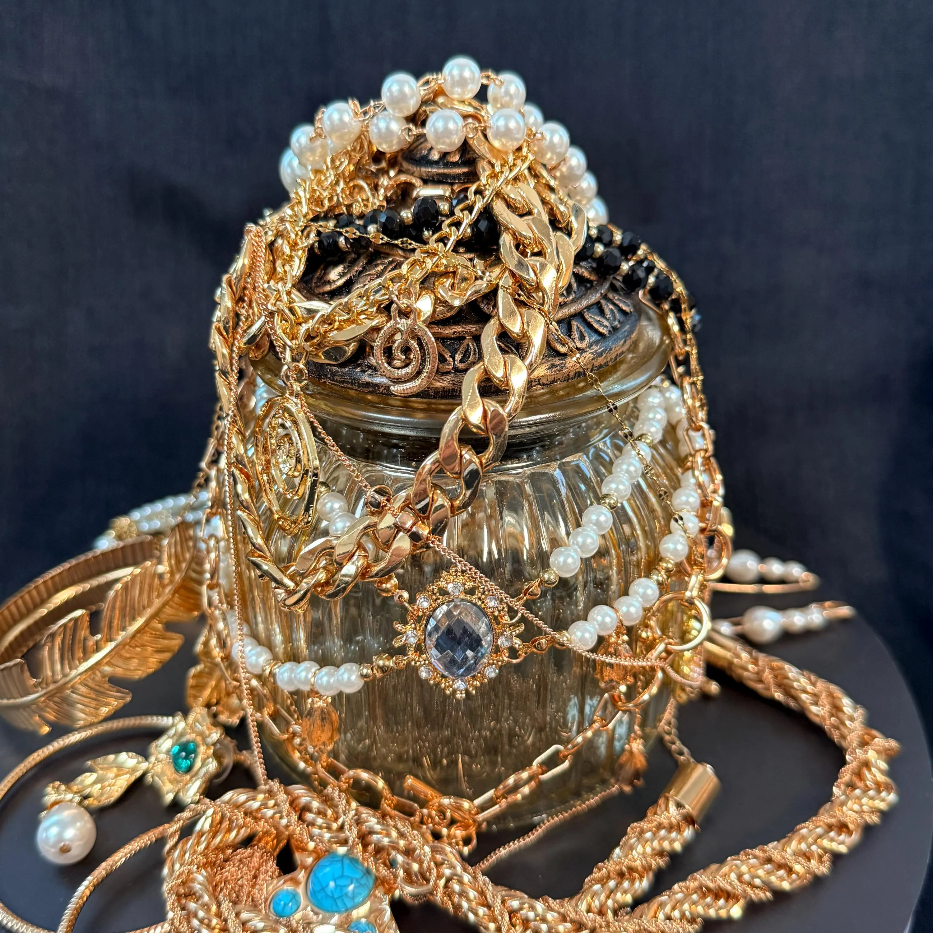 Gold Tone Jewelry Mystery Jar fashion jewelry assortment