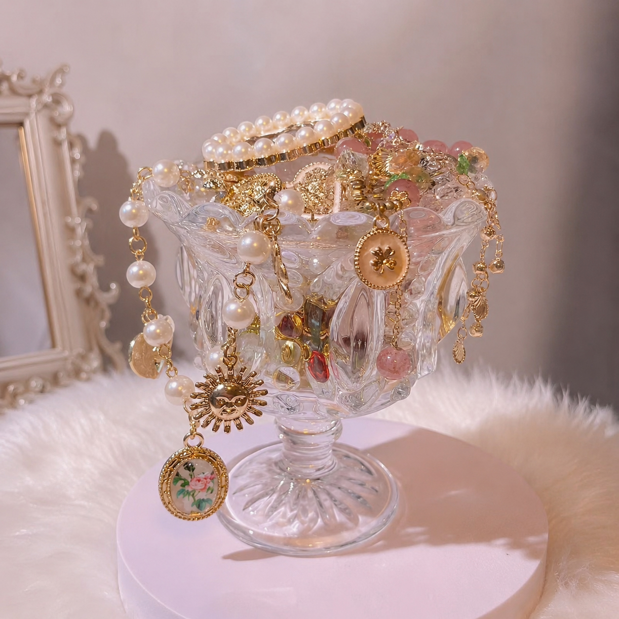 Pink Gold Tone Coquette Mystery Jewelry Jar fashion jewelry assortment
