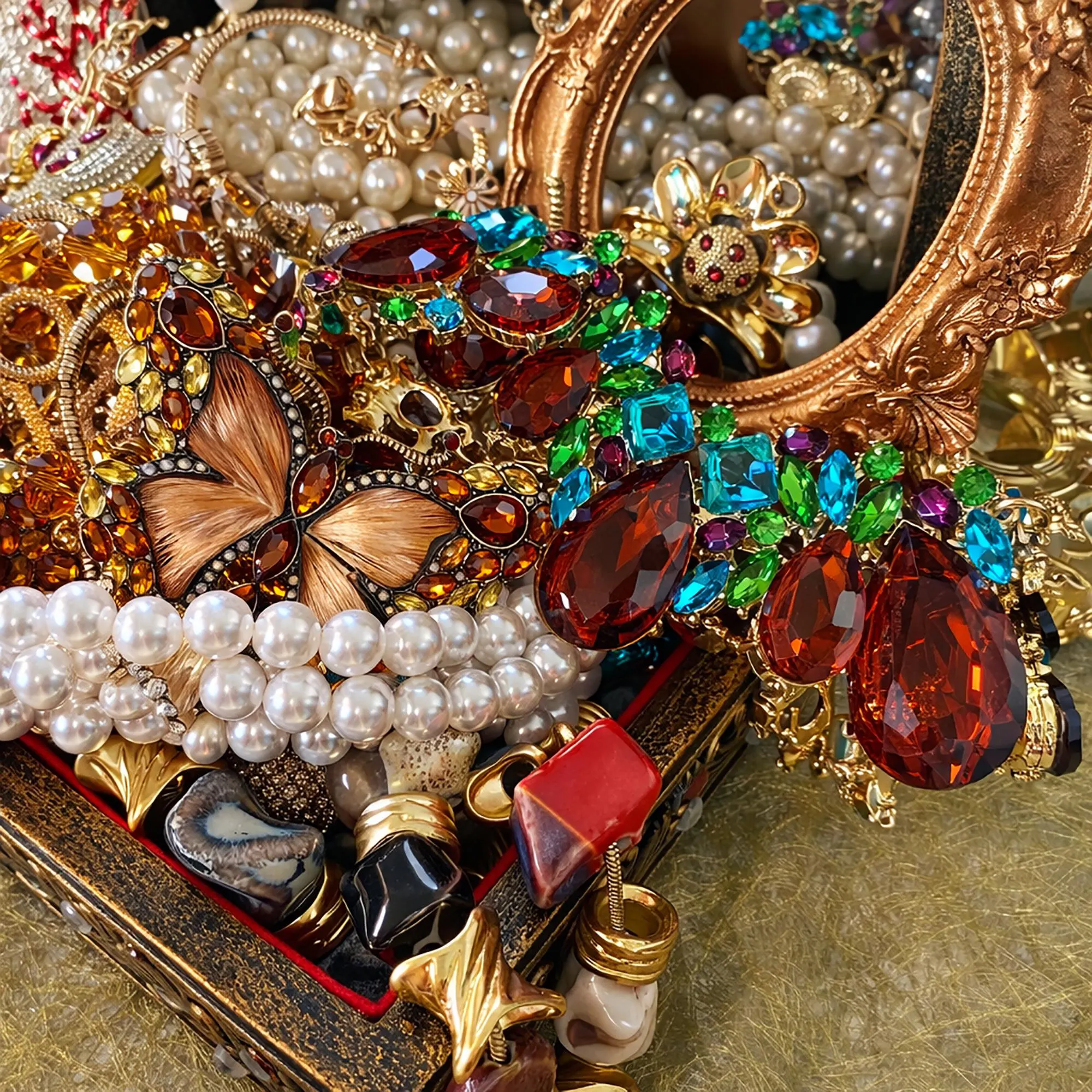 Vintage Inspired Gold Tone Mystery Jewelry Jar fashion jewelry assortment