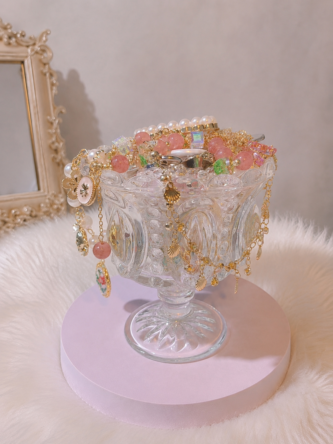 Pink Gold Tone Coquette Mystery Jewelry Jar fashion jewelry assortment