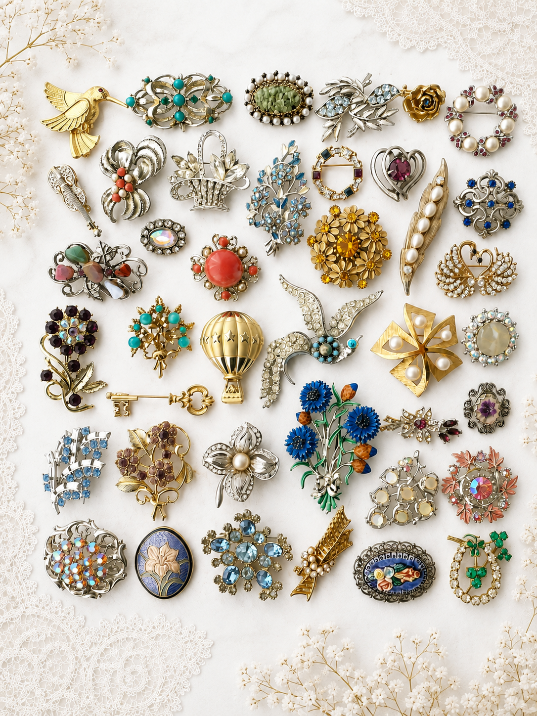 Vintage Inspired Floral Brooch Mystery Box fashion jewelry assortment