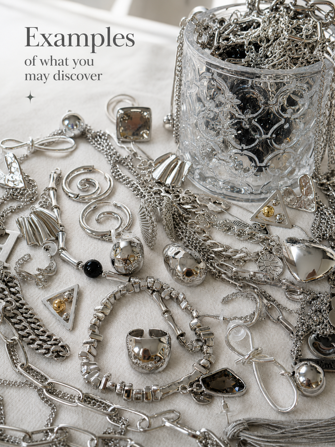 Silver Tone Geometry Mystery Jewelry Jar fashion jewelry assortment