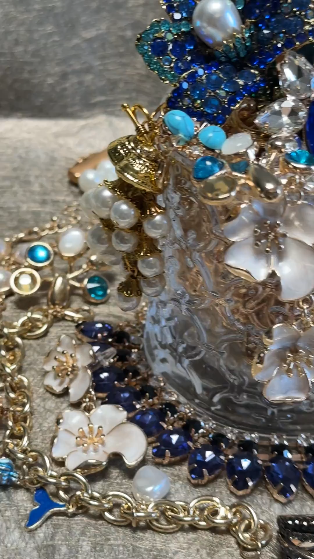 Vintage Inspired Gold Tone Mystery Jewelry Jar fashion jewelry assortment