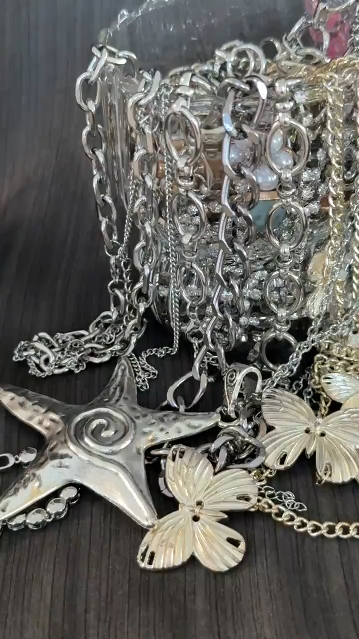 Silver Tone Mystery Jewelry Jar fashion jewelry assortment