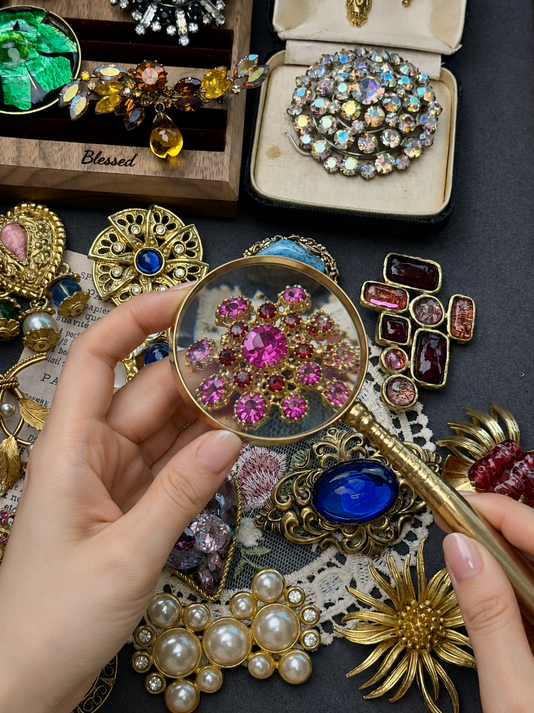 Jewel Tone Brooch Mystery Box fashion jewelry assortment