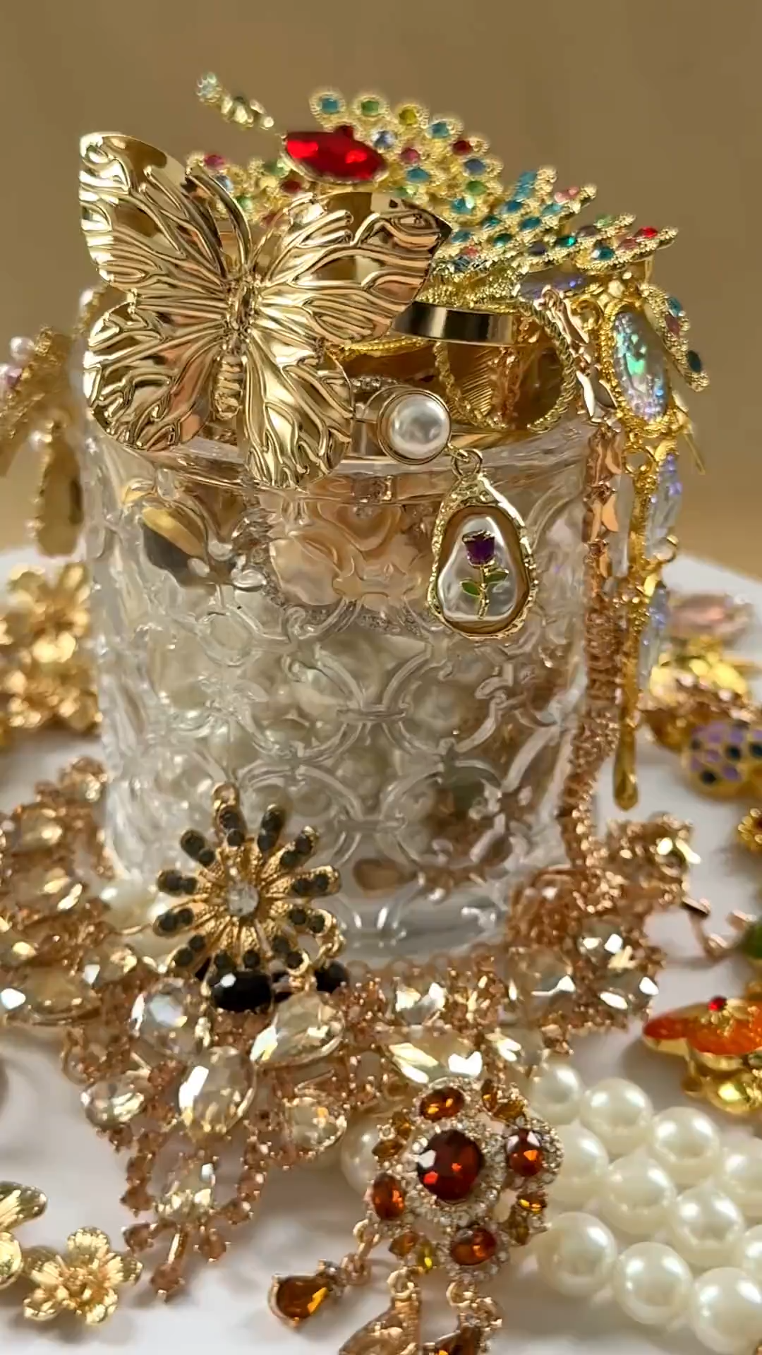 Pink Gold Tone Coquette Mystery Jewelry Jar fashion jewelry assortment