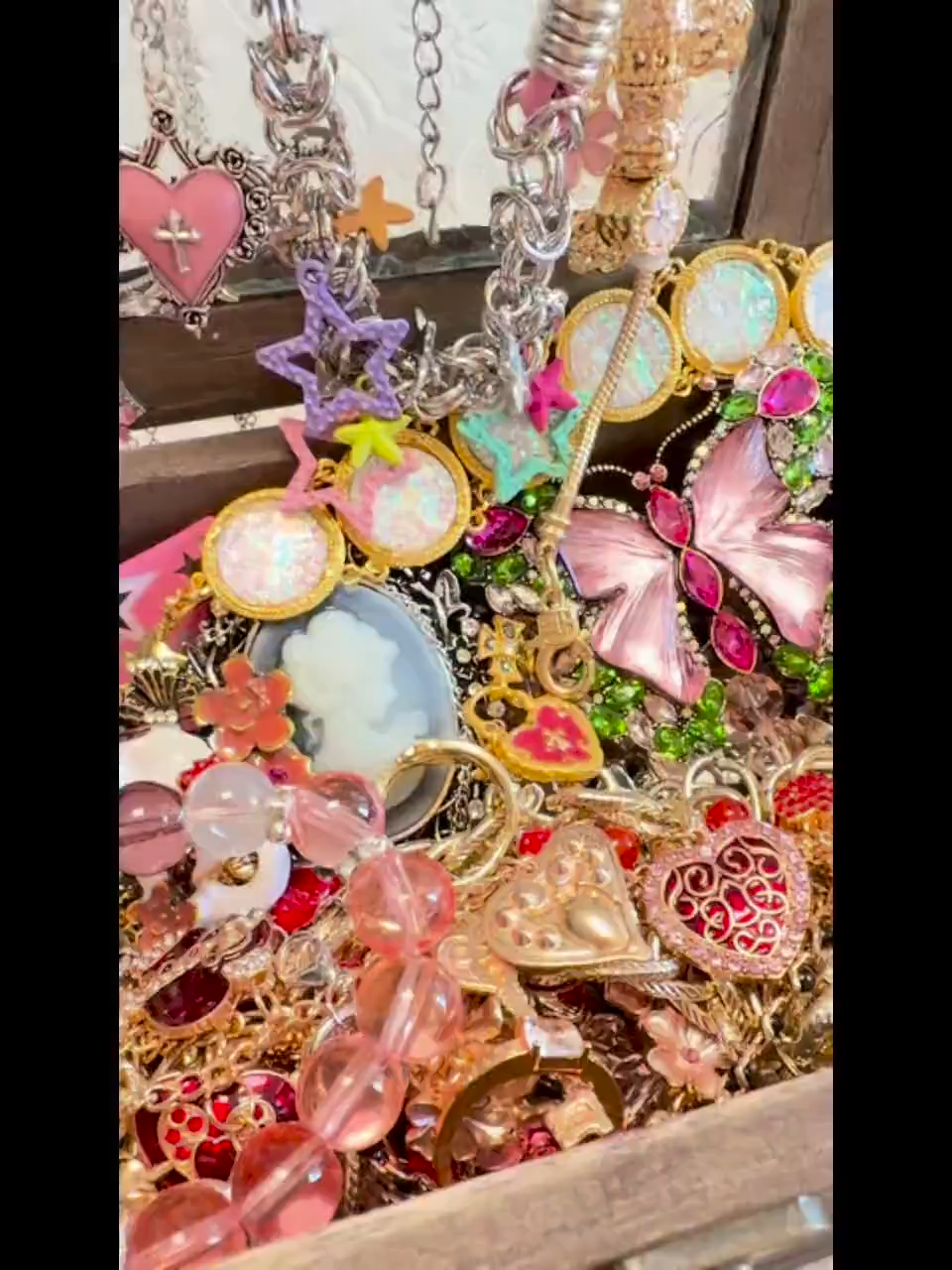 Pink Gold Tone Coquette Mystery Jewelry Jar fashion jewelry assortment