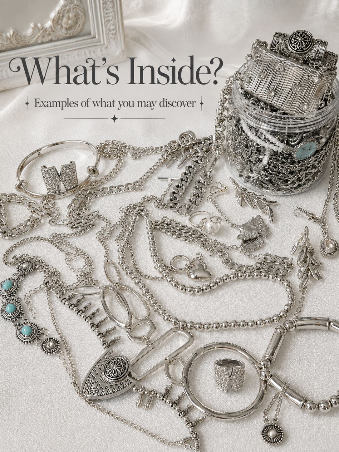 Silver Tone Everyday Mystery Jewelry Jar fashion jewelry assortment