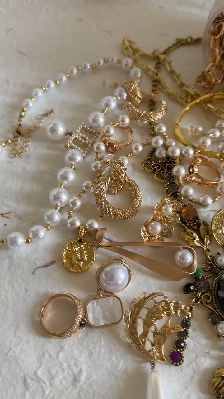 Vintage Inspired Gold Tone Mystery Jewelry Jar fashion jewelry assortment