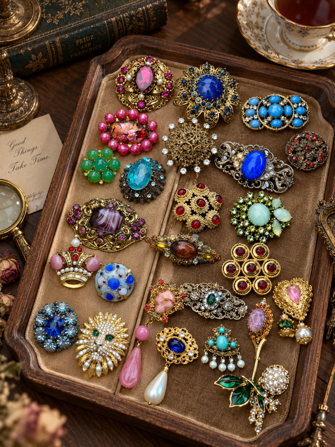 Jewel Tone Brooch Mystery Box fashion jewelry assortment