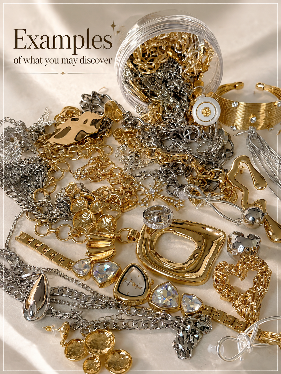 Everyday Gold Tone and Silver Tone Mystery Jewelry Jar fashion jewelry assortment