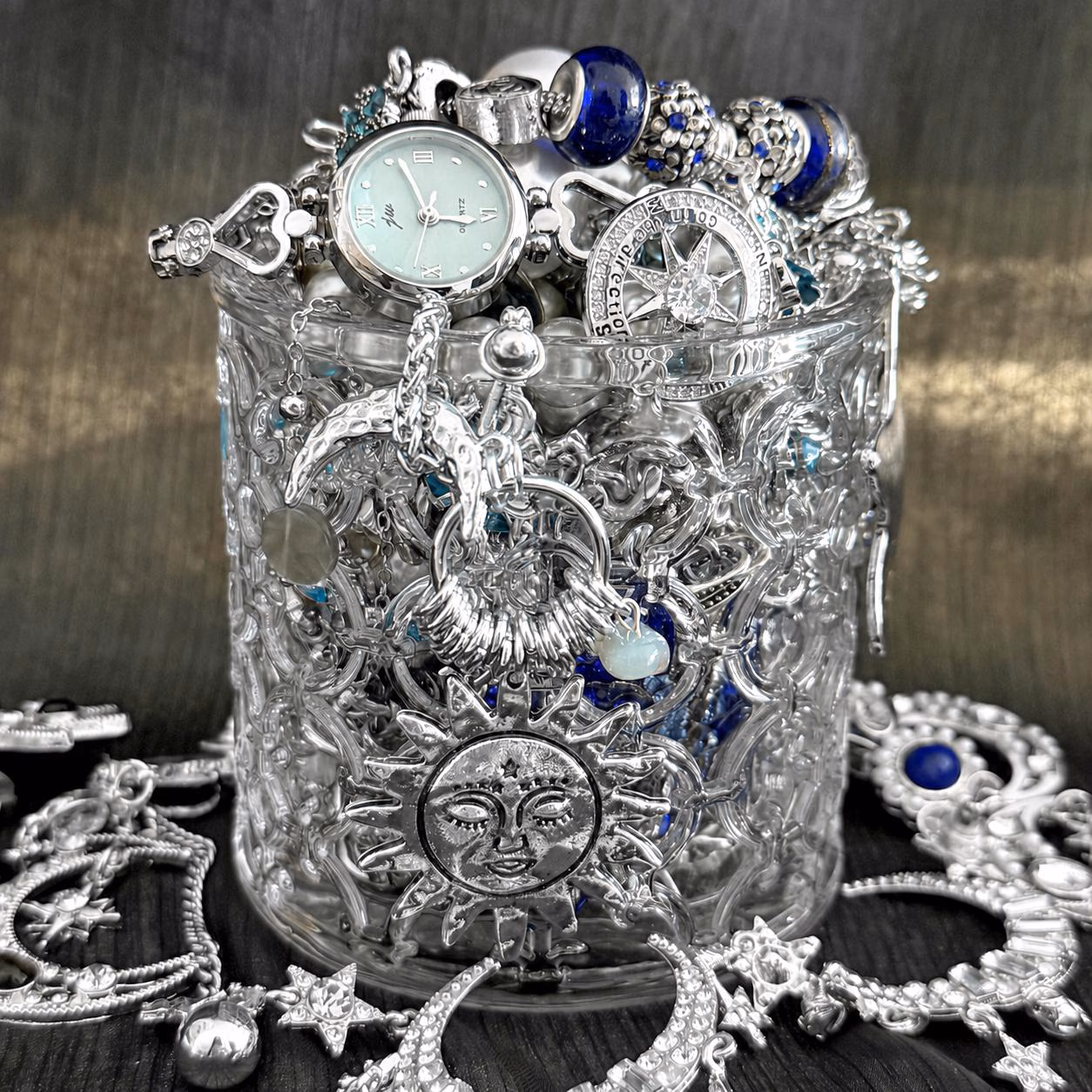 Silver Tone Celestial Mystery Jewelry Box fashion jewelry assortment