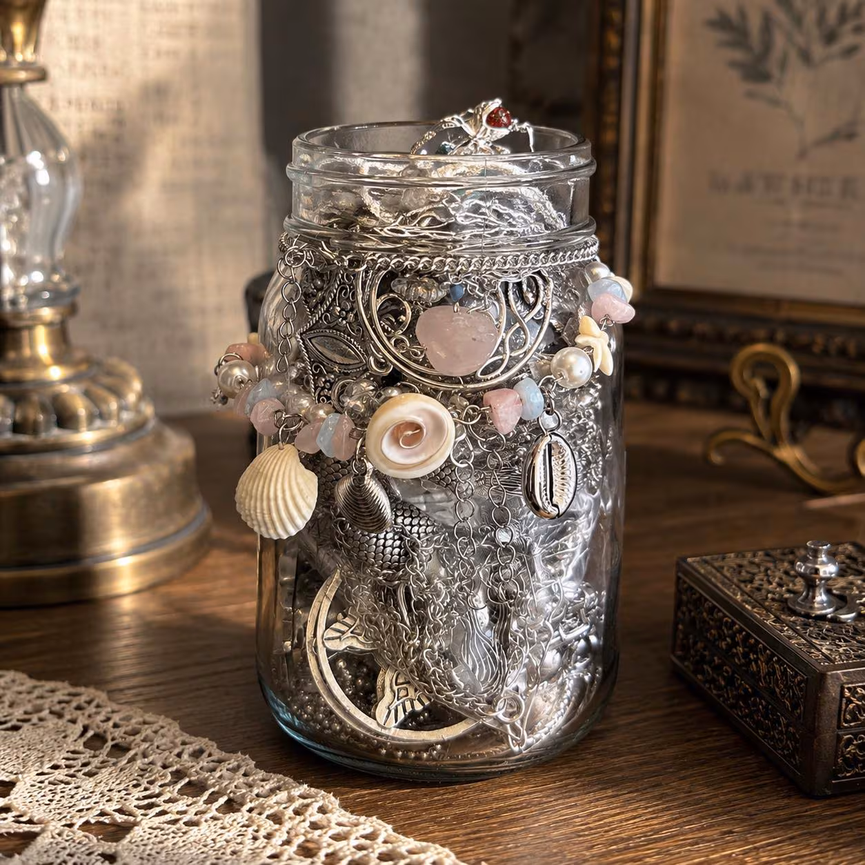 Silver Tone Mystery Jewelry Jar fashion jewelry assortment