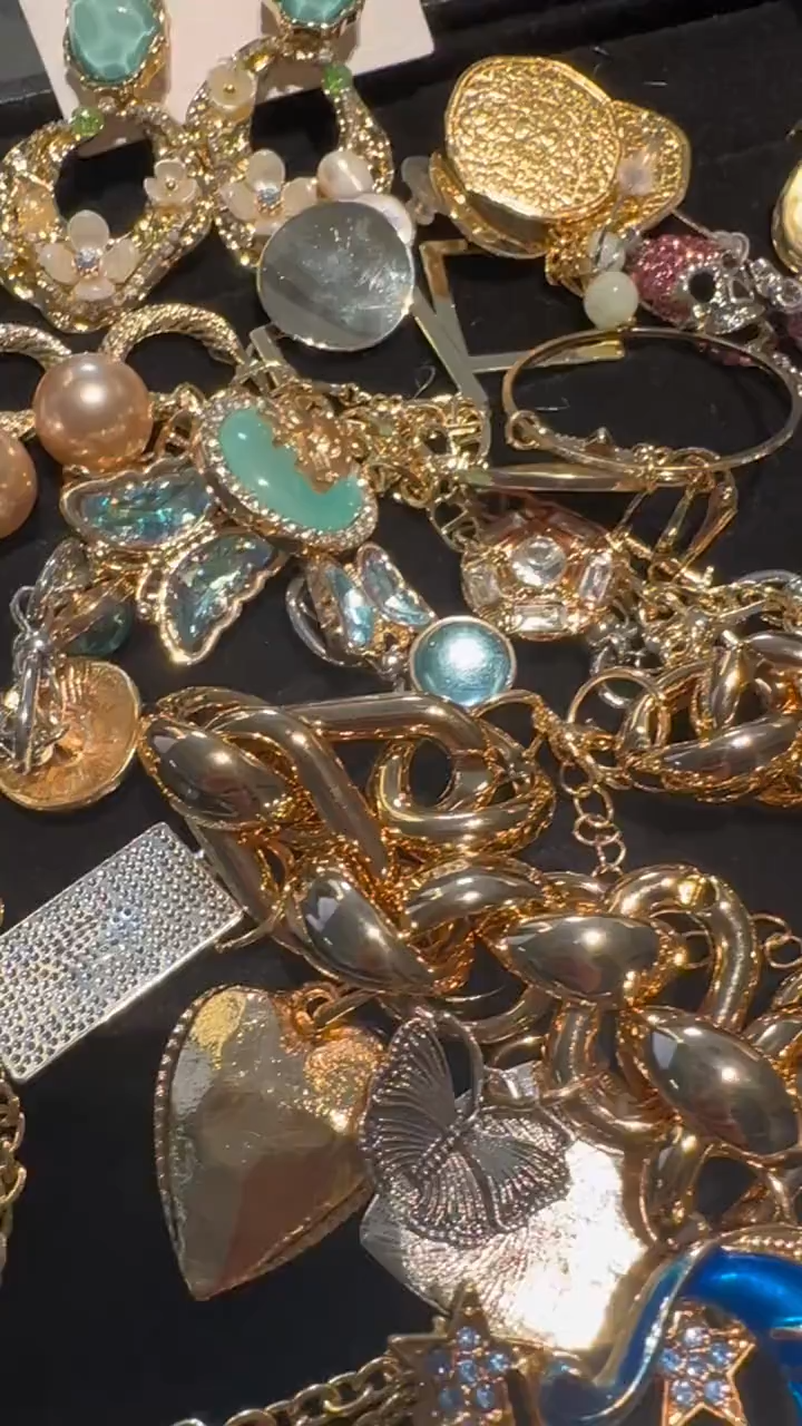 Vintage Inspired Gold Tone Mystery Jewelry Jar fashion jewelry assortment