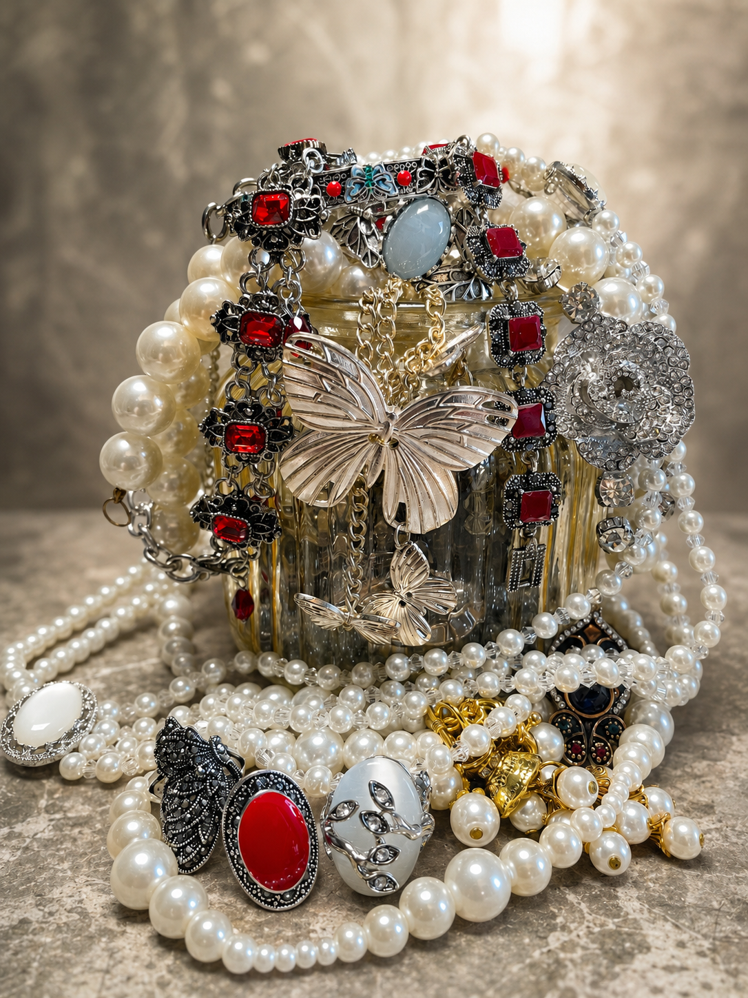 Vintage Inspired Mixed Metal Pearl Style Mystery Jewelry Box fashion jewelry assortment