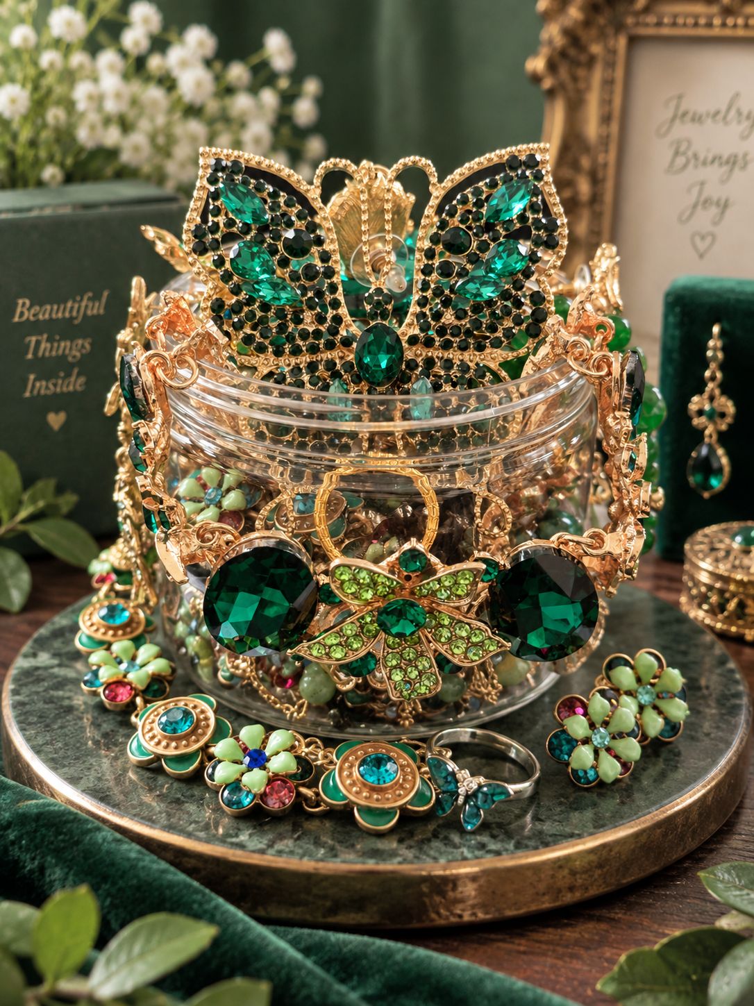 Emerald Butterfly Garden Mystery Jewelry Jar fashion jewelry assortment
