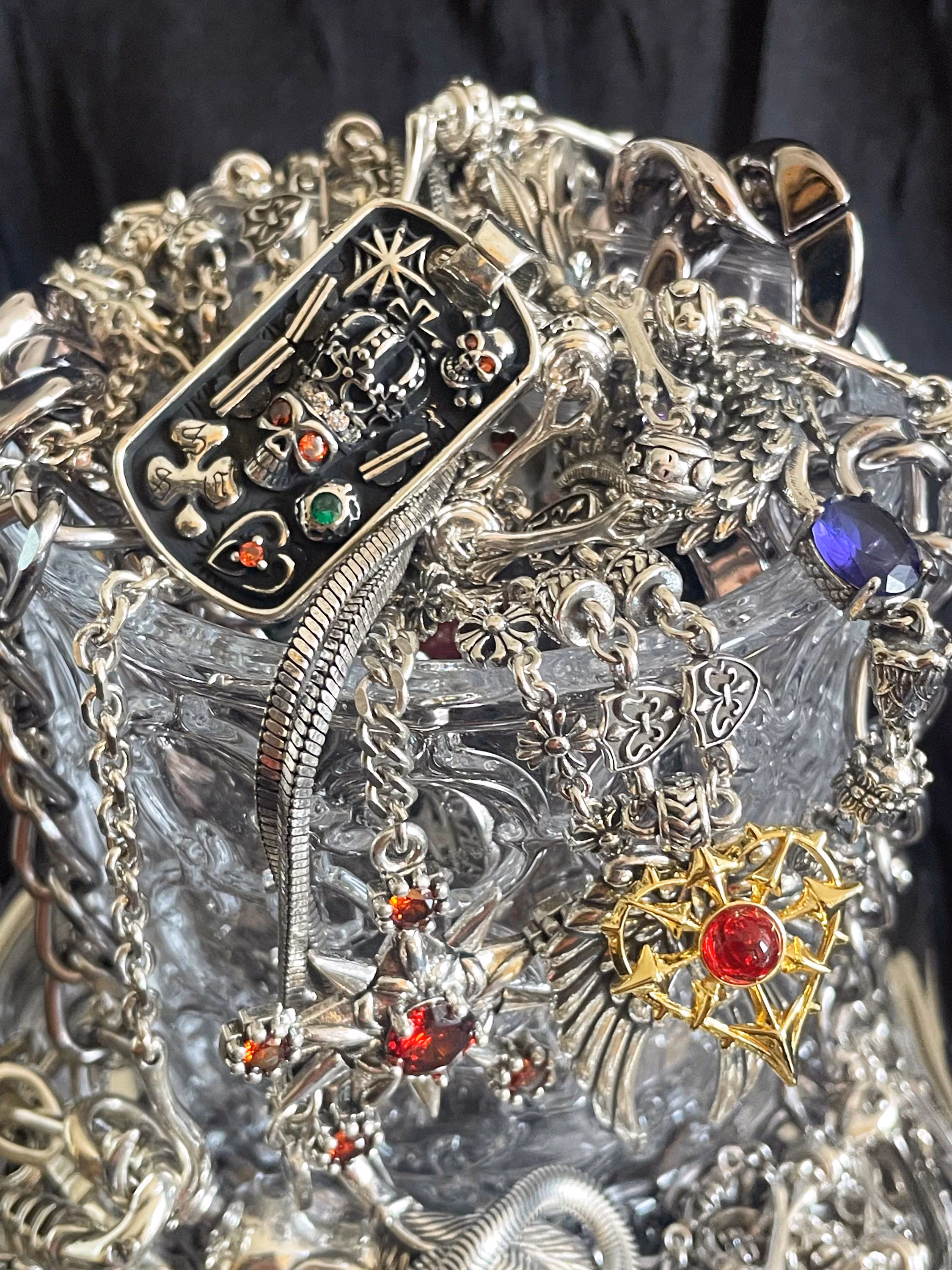 Chrome Punk Silver Tone Mystery Jewelry Jar fashion jewelry assortment