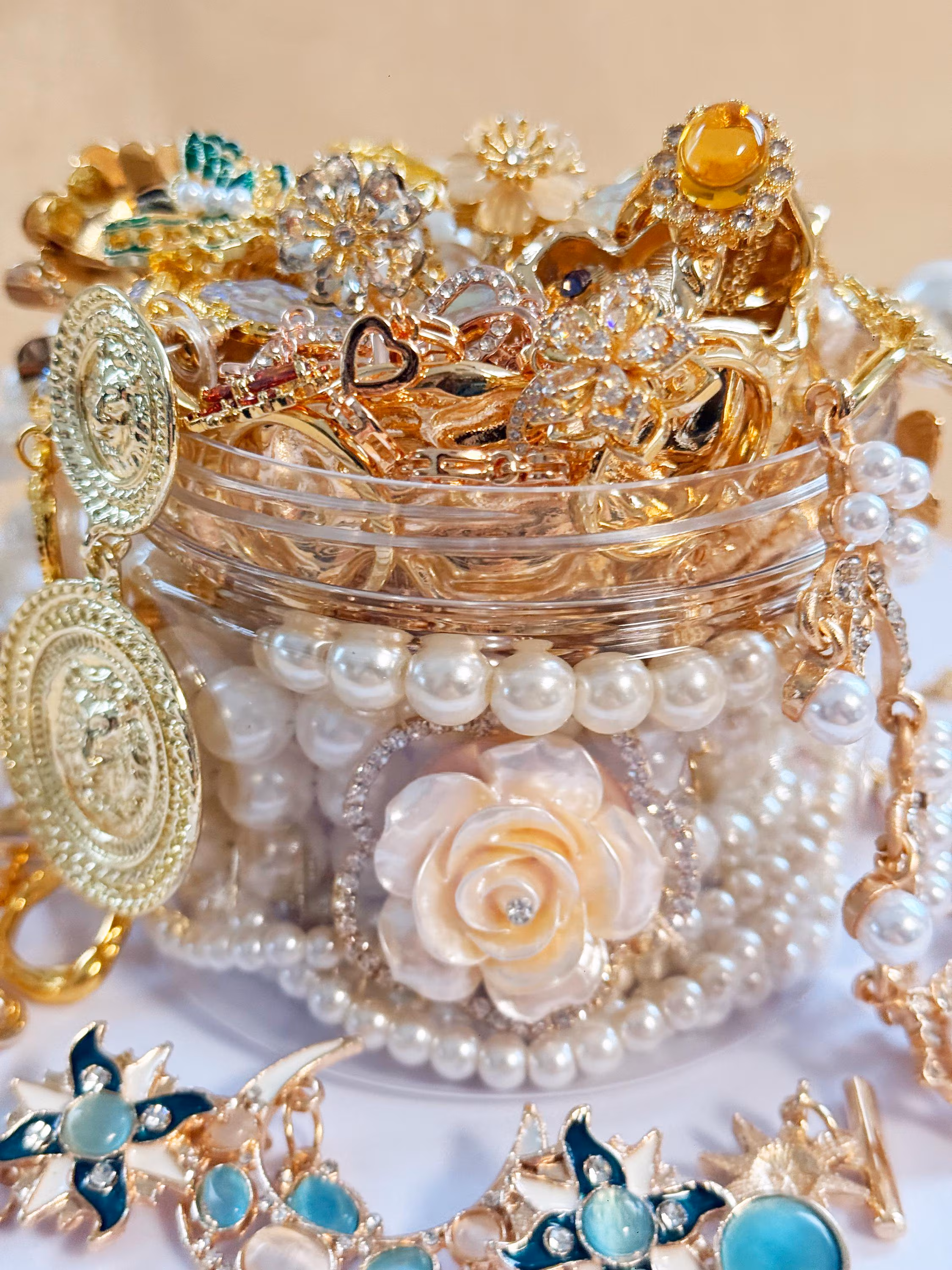 Pink Gold Tone Coquette Mystery Jewelry Jar fashion jewelry assortment