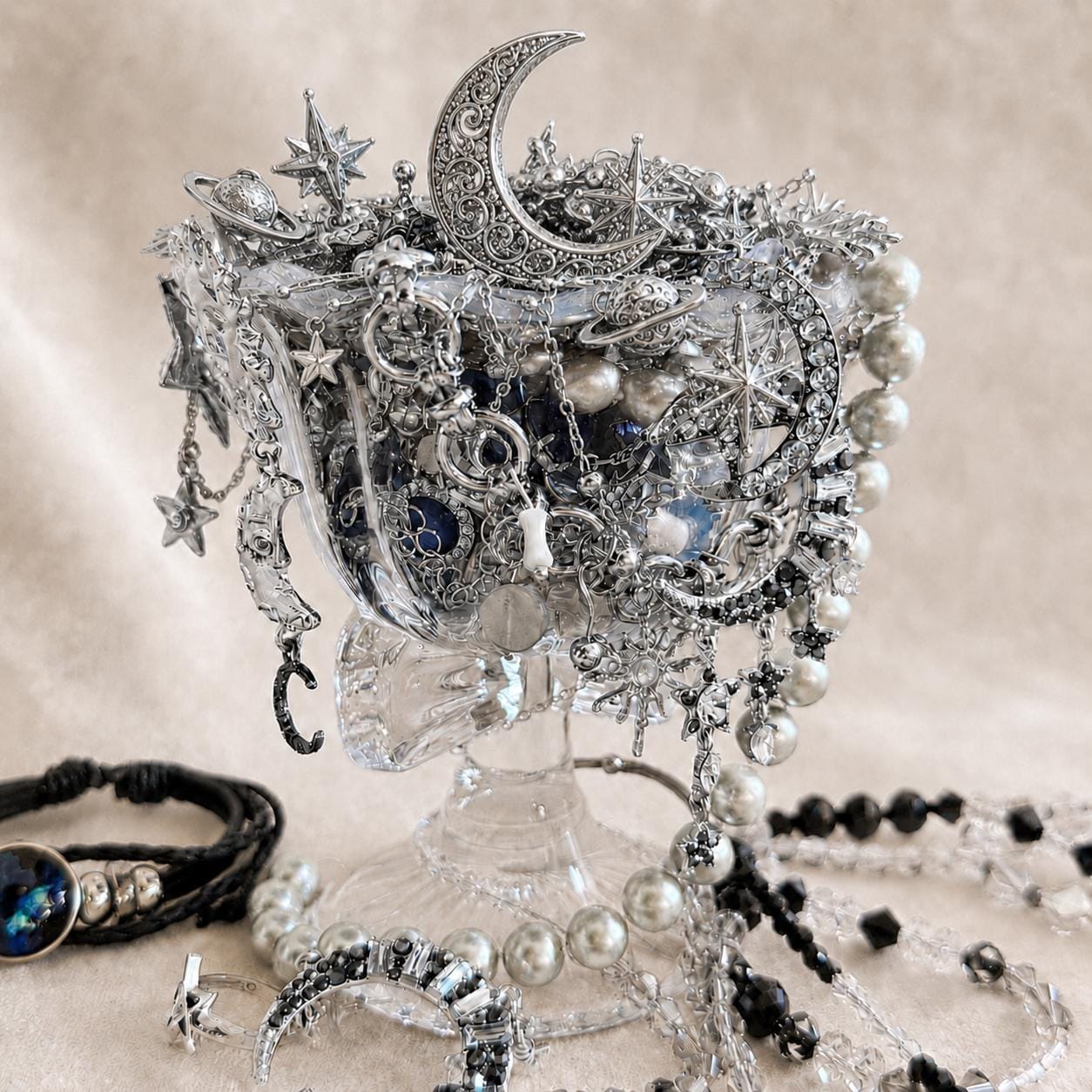 Silver Tone Celestial Mystery Jewelry Box fashion jewelry assortment