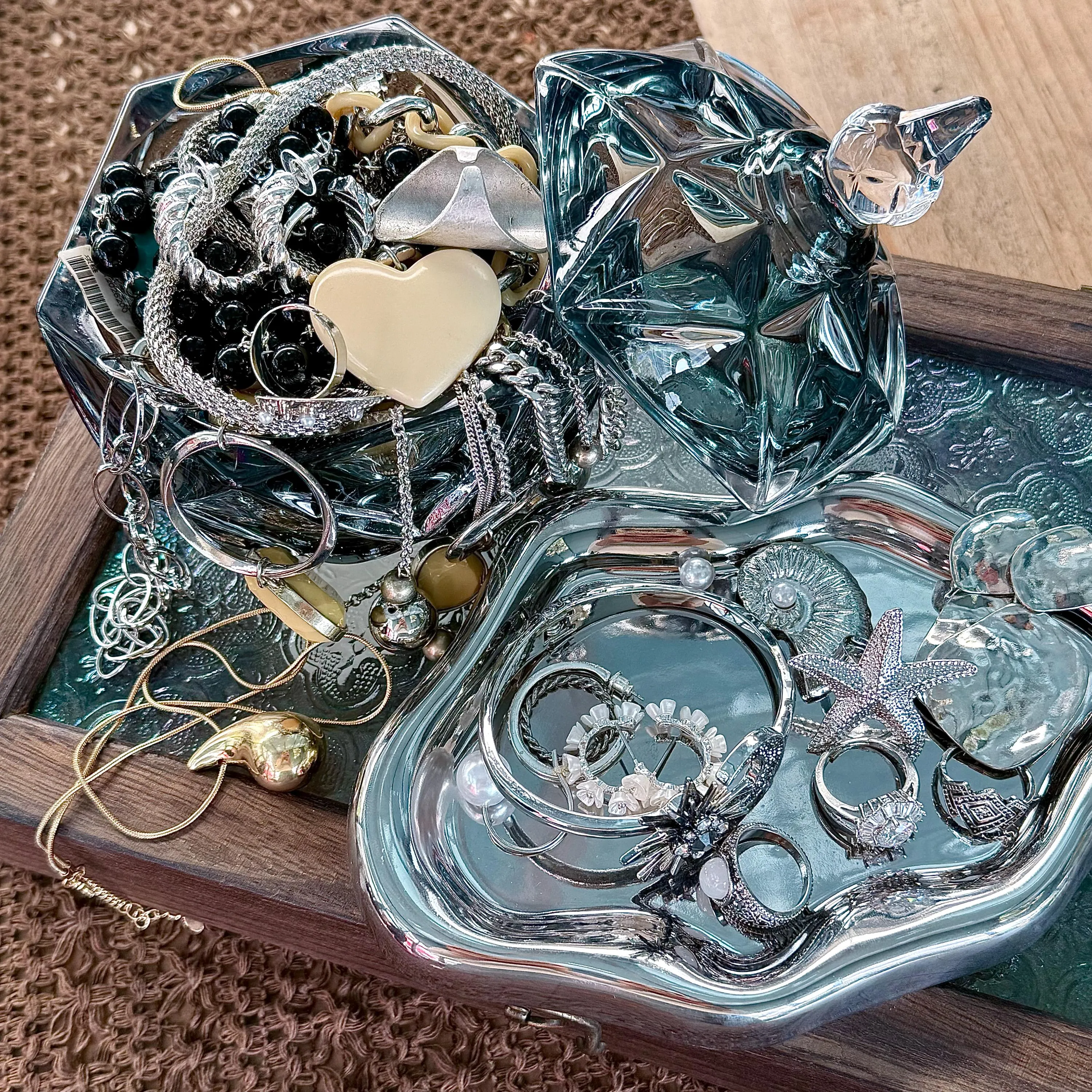 Vintage Inspired Silver Tone Mystery Jewelry Jar fashion jewelry assortment