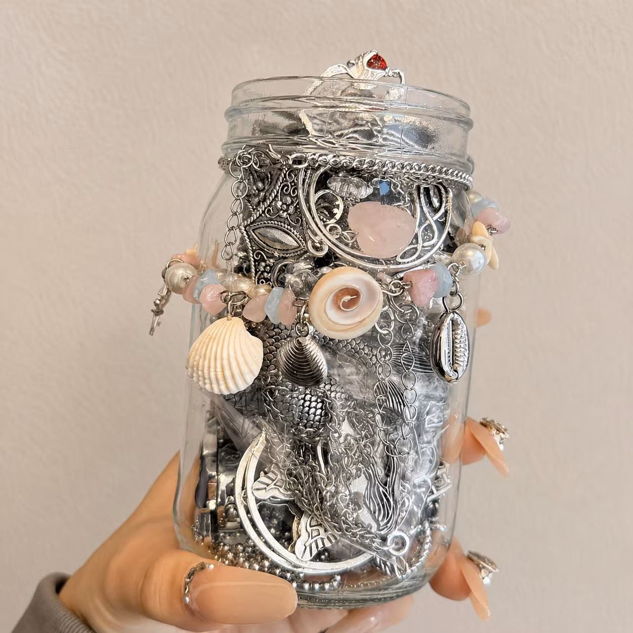 Silver Tone Mystery Jewelry Jar fashion jewelry assortment
