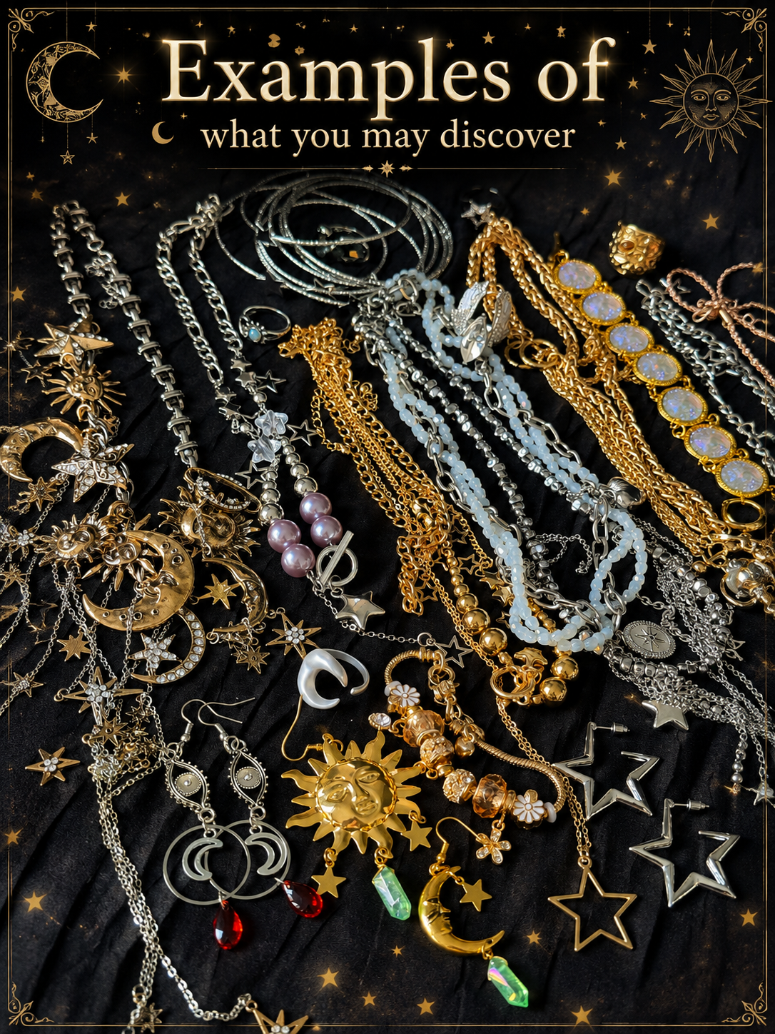 Celestial Gold Tone and Silver Tone Mystery Jewelry Jar fashion jewelry assortment