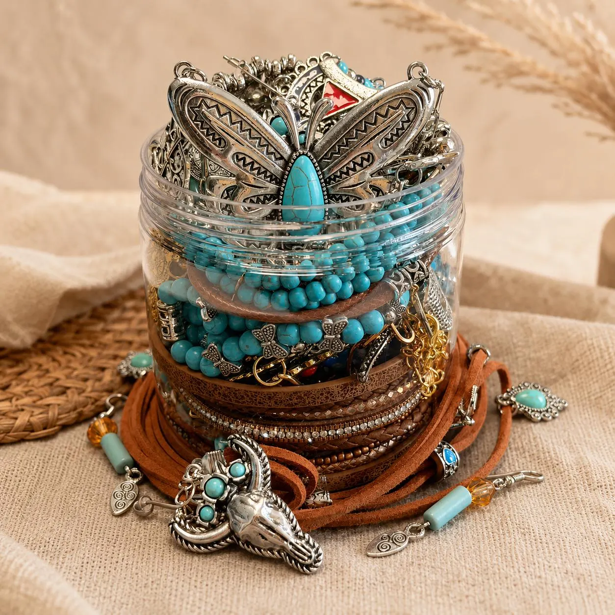 Boho Turquoise Color Mystery Jewelry Jar fashion jewelry assortment