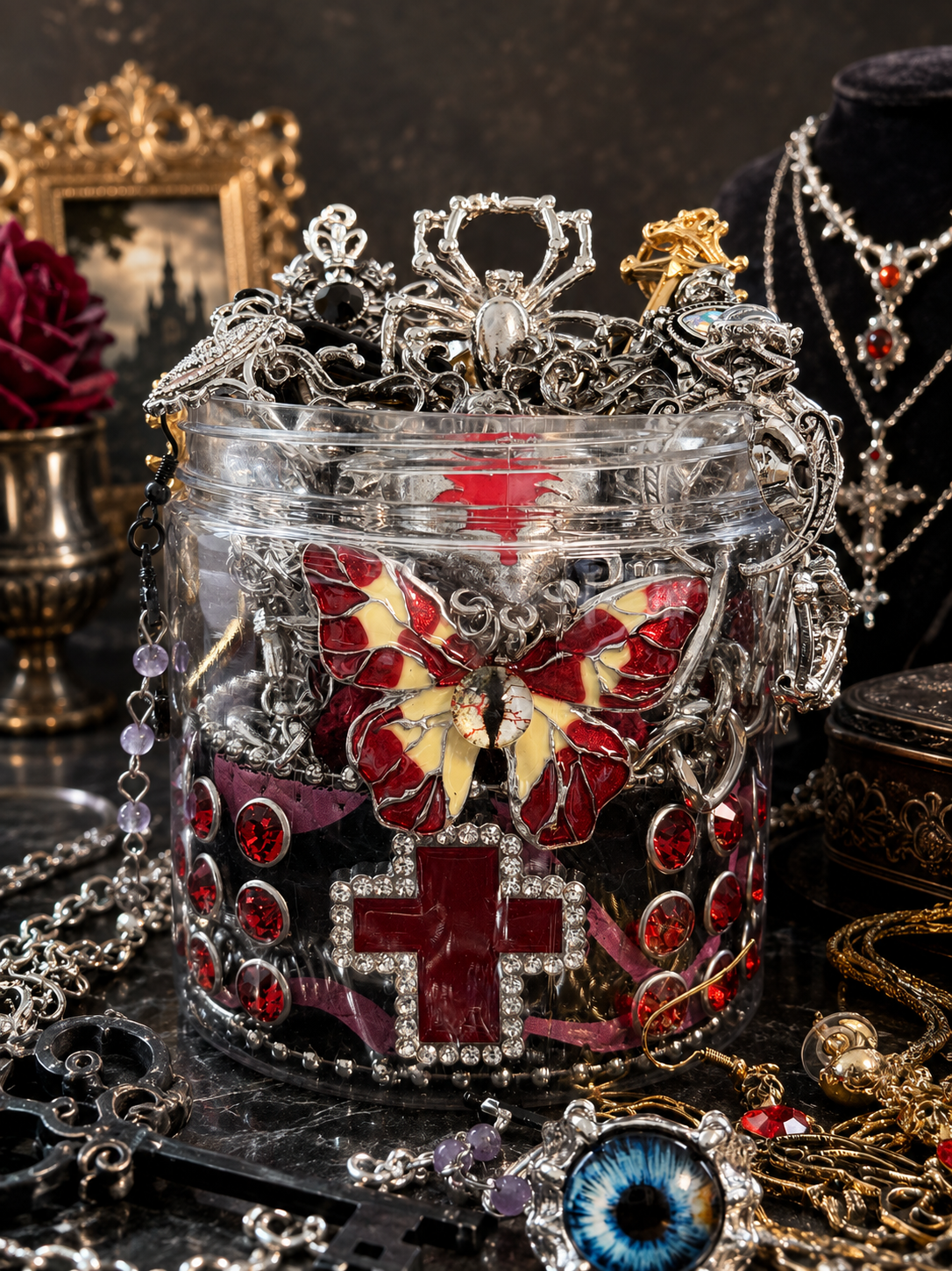 Crimson Gothic Mystery Jewelry Jar fashion jewelry assortment