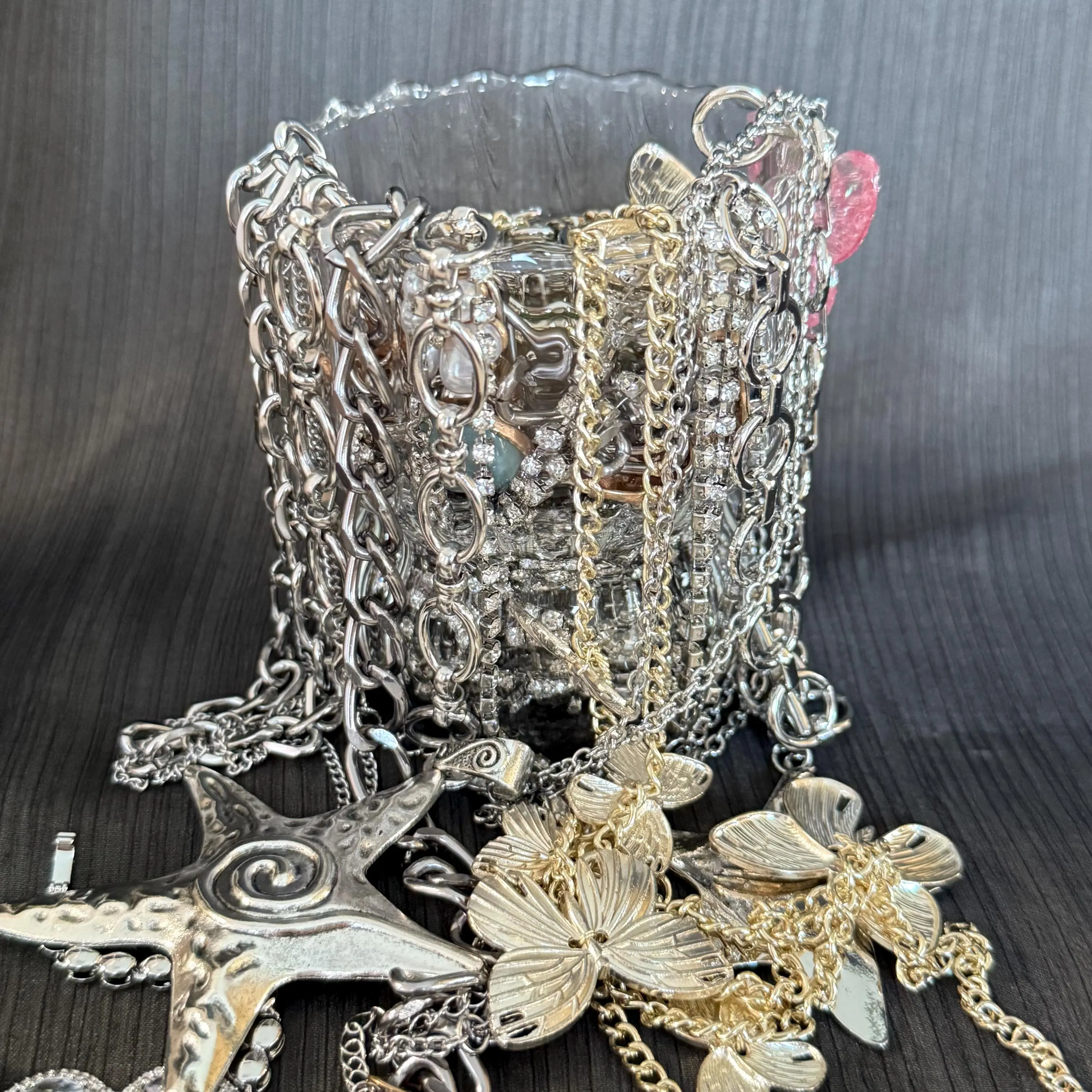 Silver Tone Mystery Jewelry Jar fashion jewelry assortment