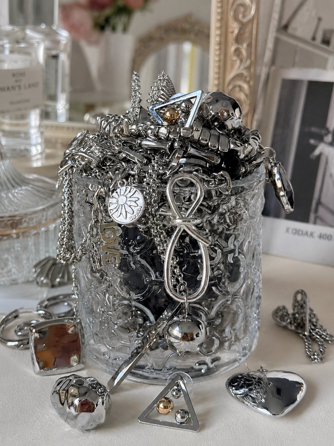 Silver Tone Geometry Mystery Jewelry Jar fashion jewelry assortment