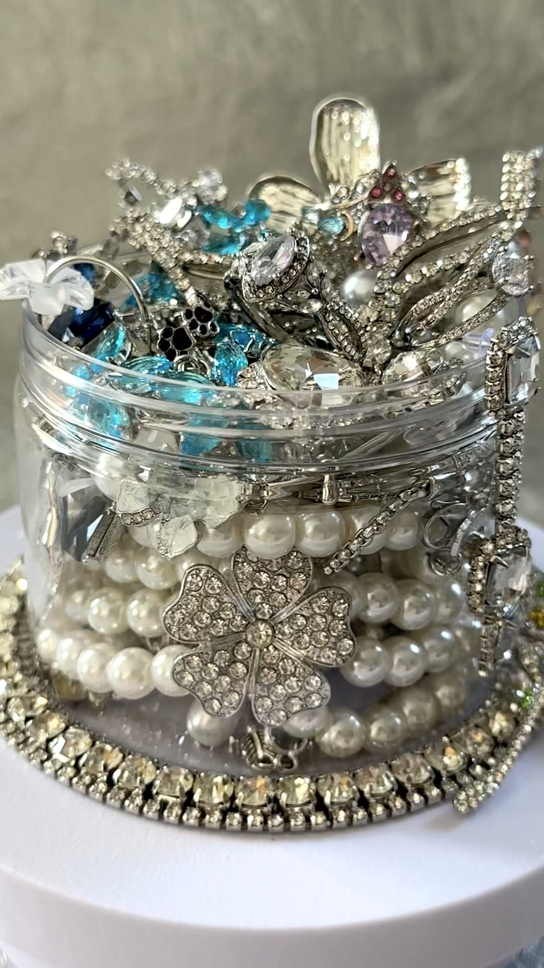 Vintage Inspired Silver Tone Treasure Mystery Jewelry Jar fashion jewelry assortment