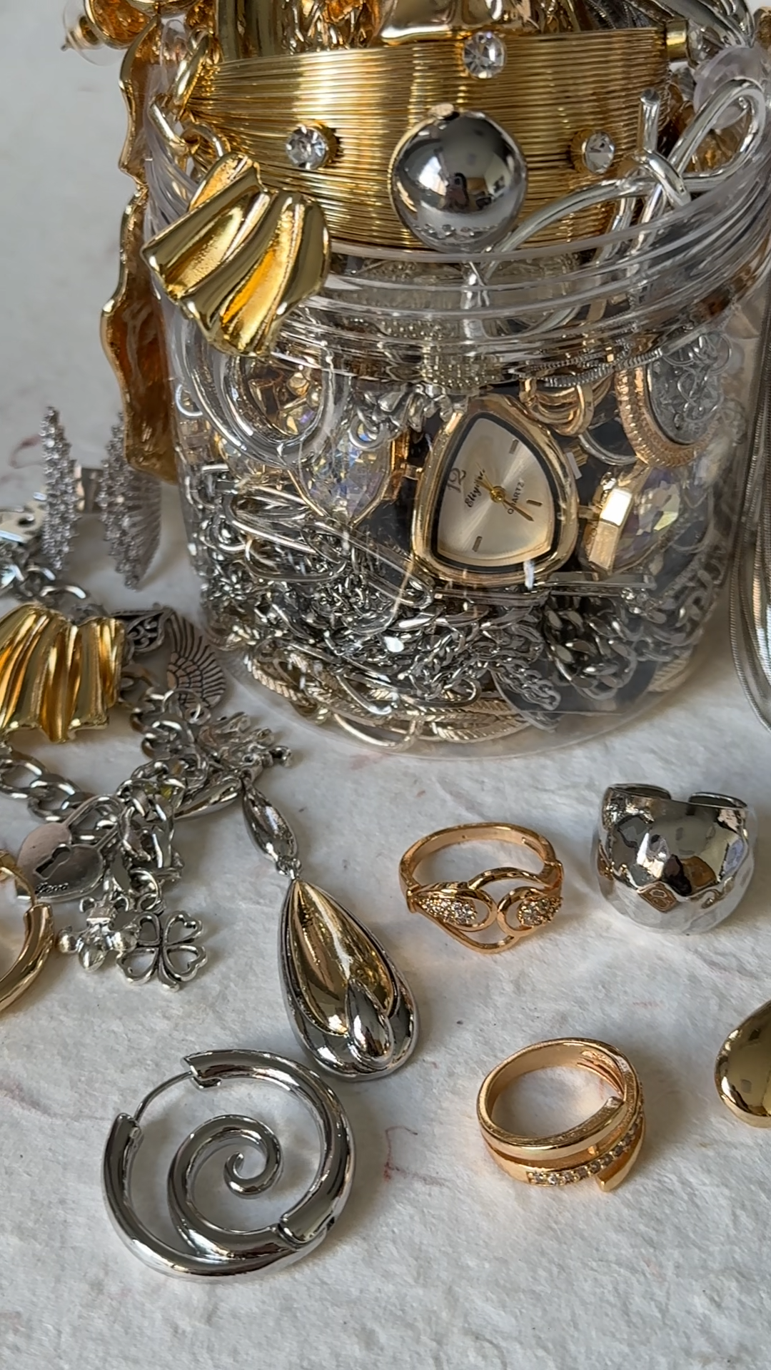 Everyday Gold Tone and Silver Tone Mystery Jewelry Jar fashion jewelry assortment