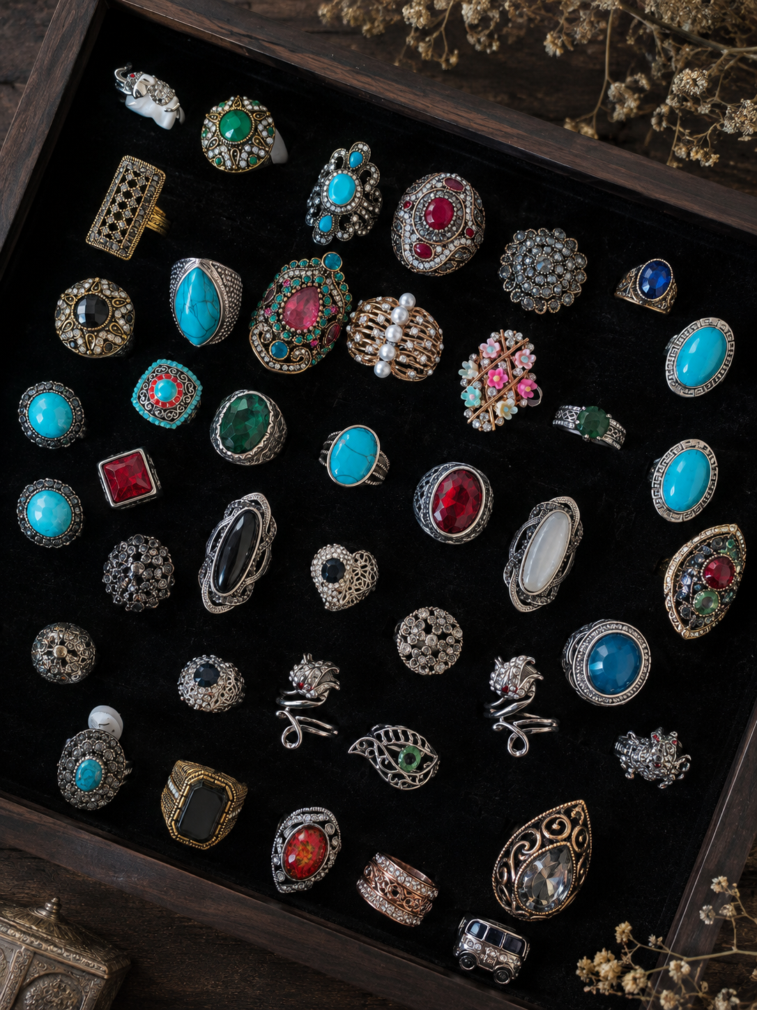 Vintage Inspired Jewel Tone Ring Mystery Box fashion jewelry assortment