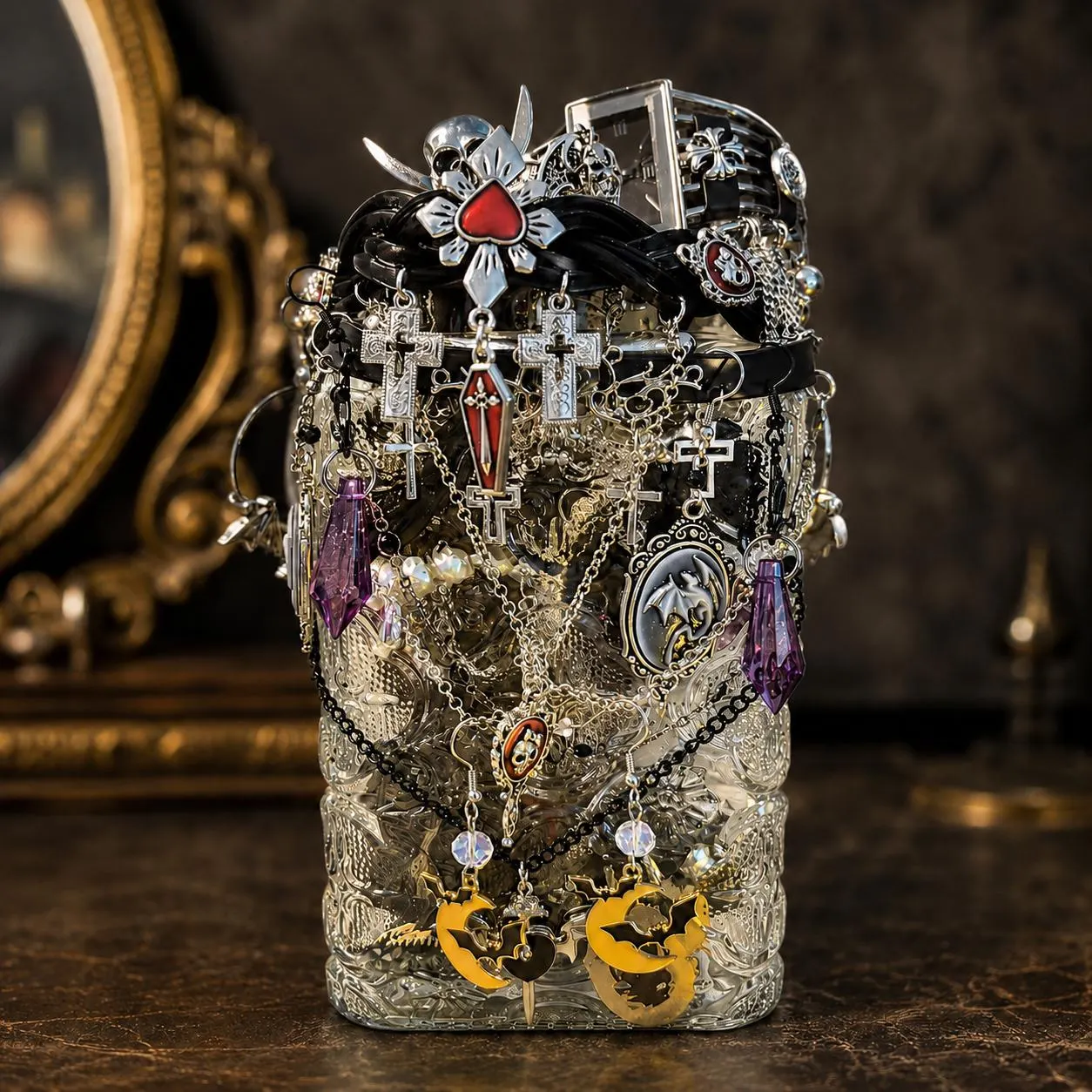 Gothic Vampire Inspired Mystery Jewelry Jar fashion jewelry assortment