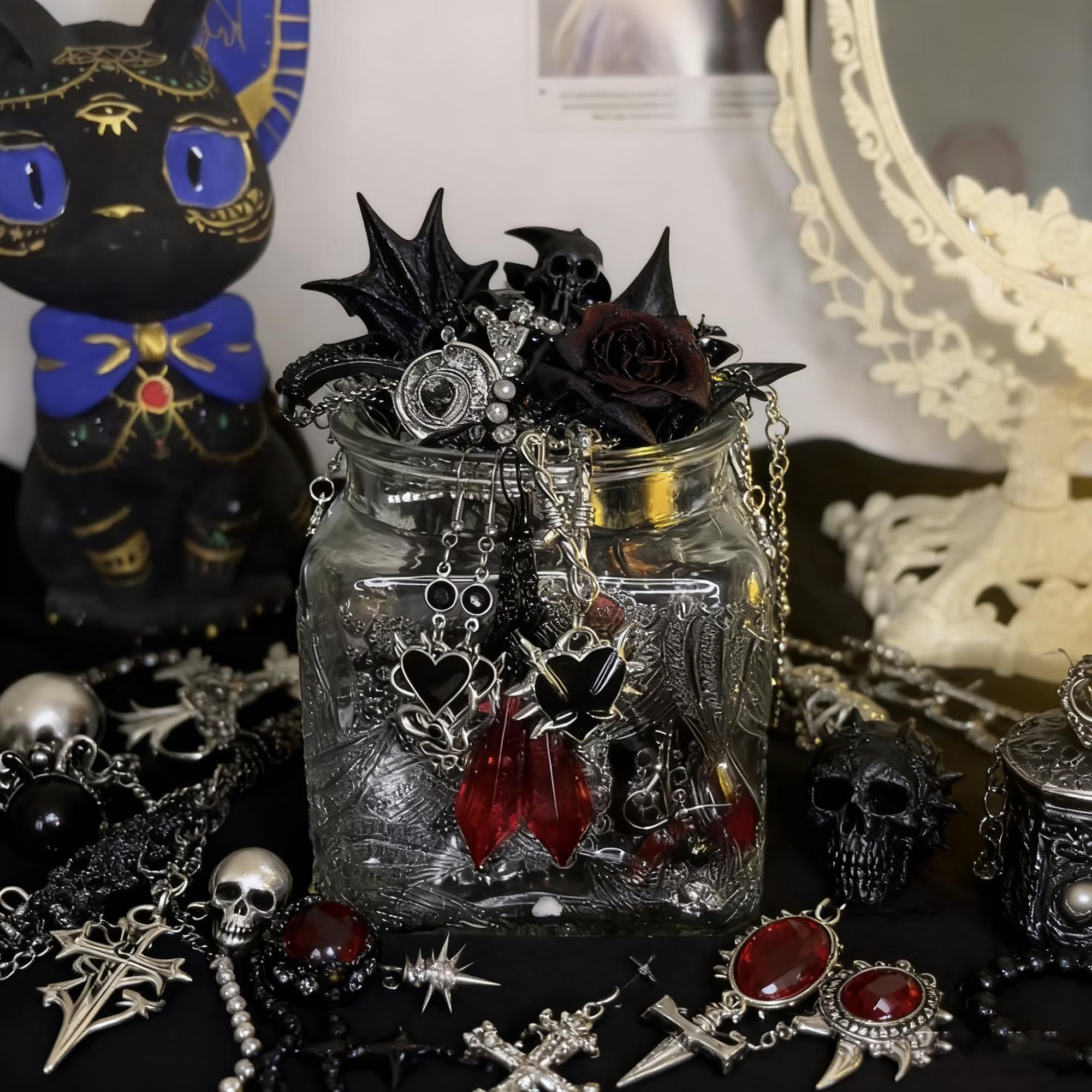 Gothic Vampire Inspired Mystery Jewelry Jar fashion jewelry assortment