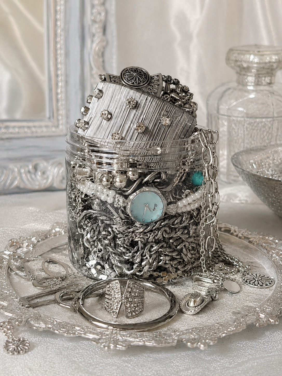 Silver Tone Everyday Mystery Jewelry Jar fashion jewelry assortment