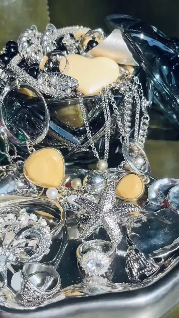 Vintage Inspired Silver Tone Mystery Jewelry Jar fashion jewelry assortment