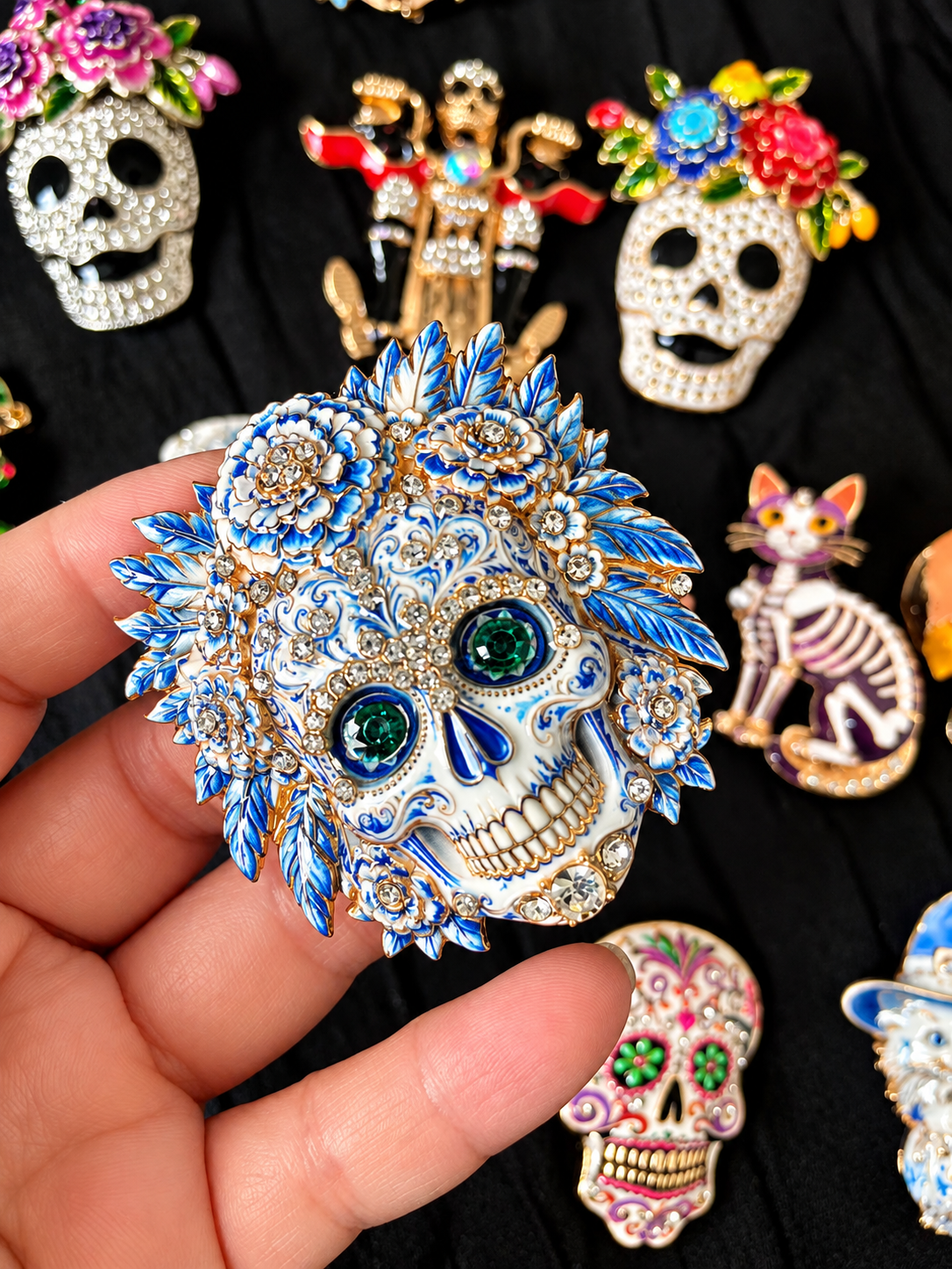 Day of the Dead Sugar Skull Brooch Mystery Collection fashion jewelry assortment