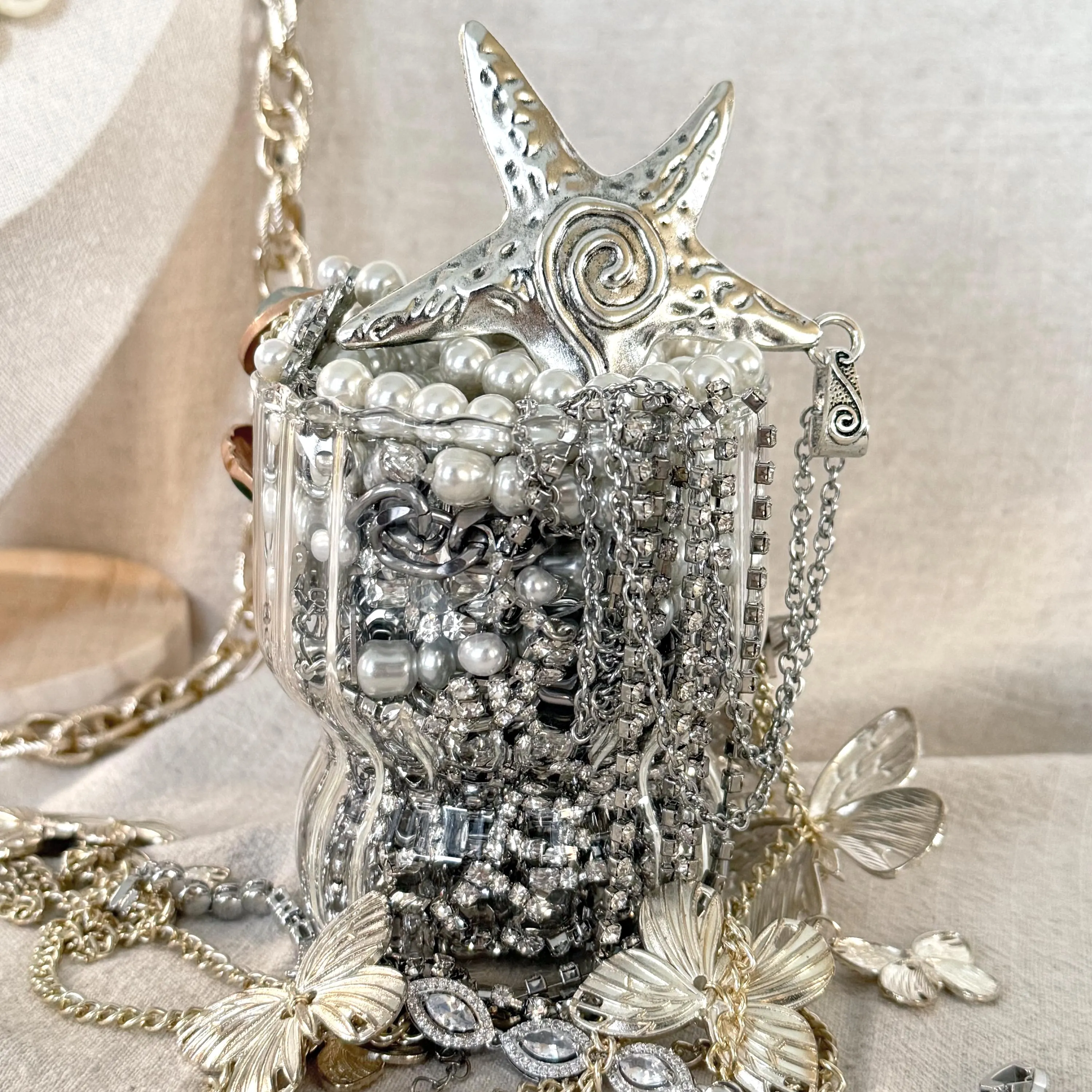 Silver Tone Mystery Jewelry Jar fashion jewelry assortment