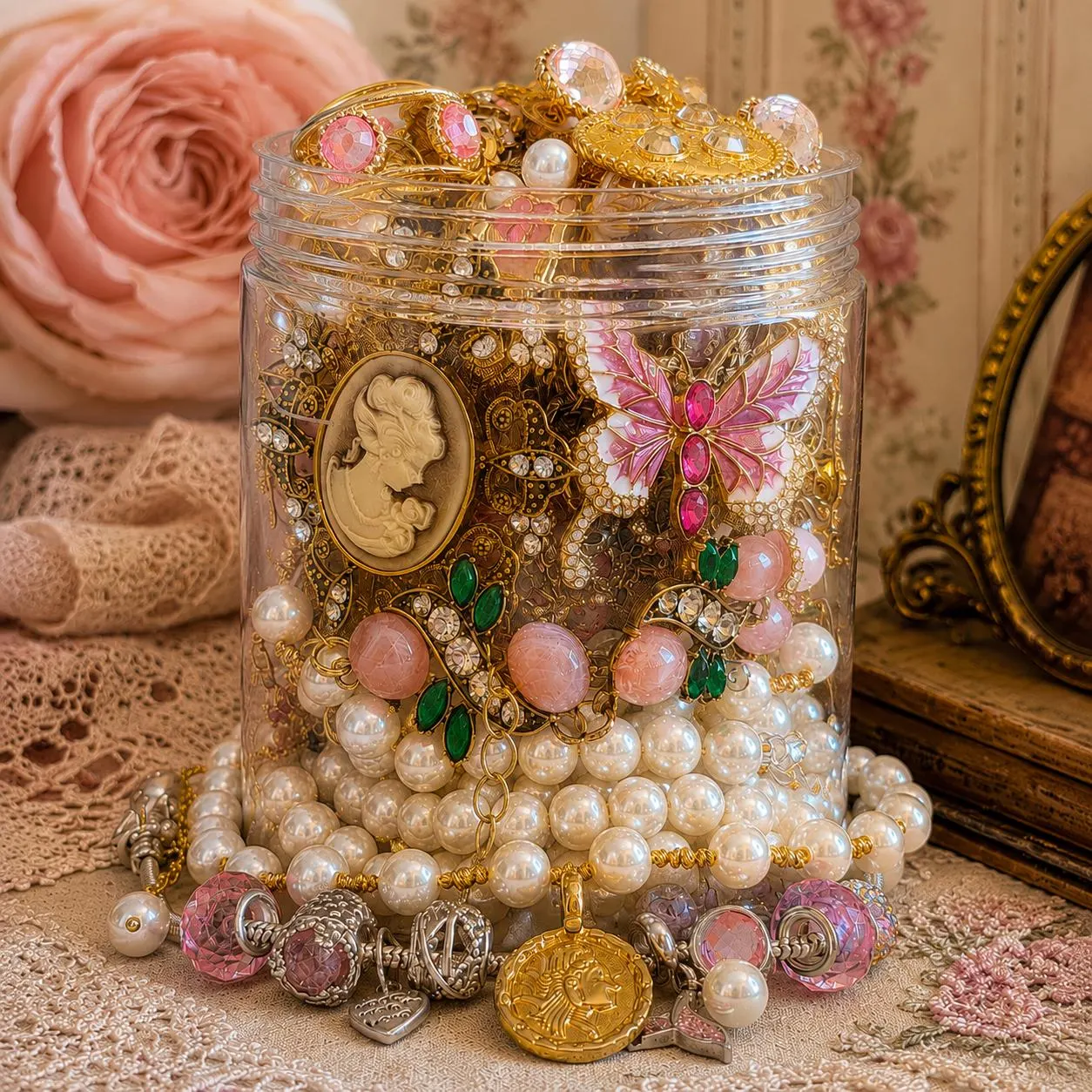 Pink Coquette Mystery Jewelry Jar fashion jewelry assortment